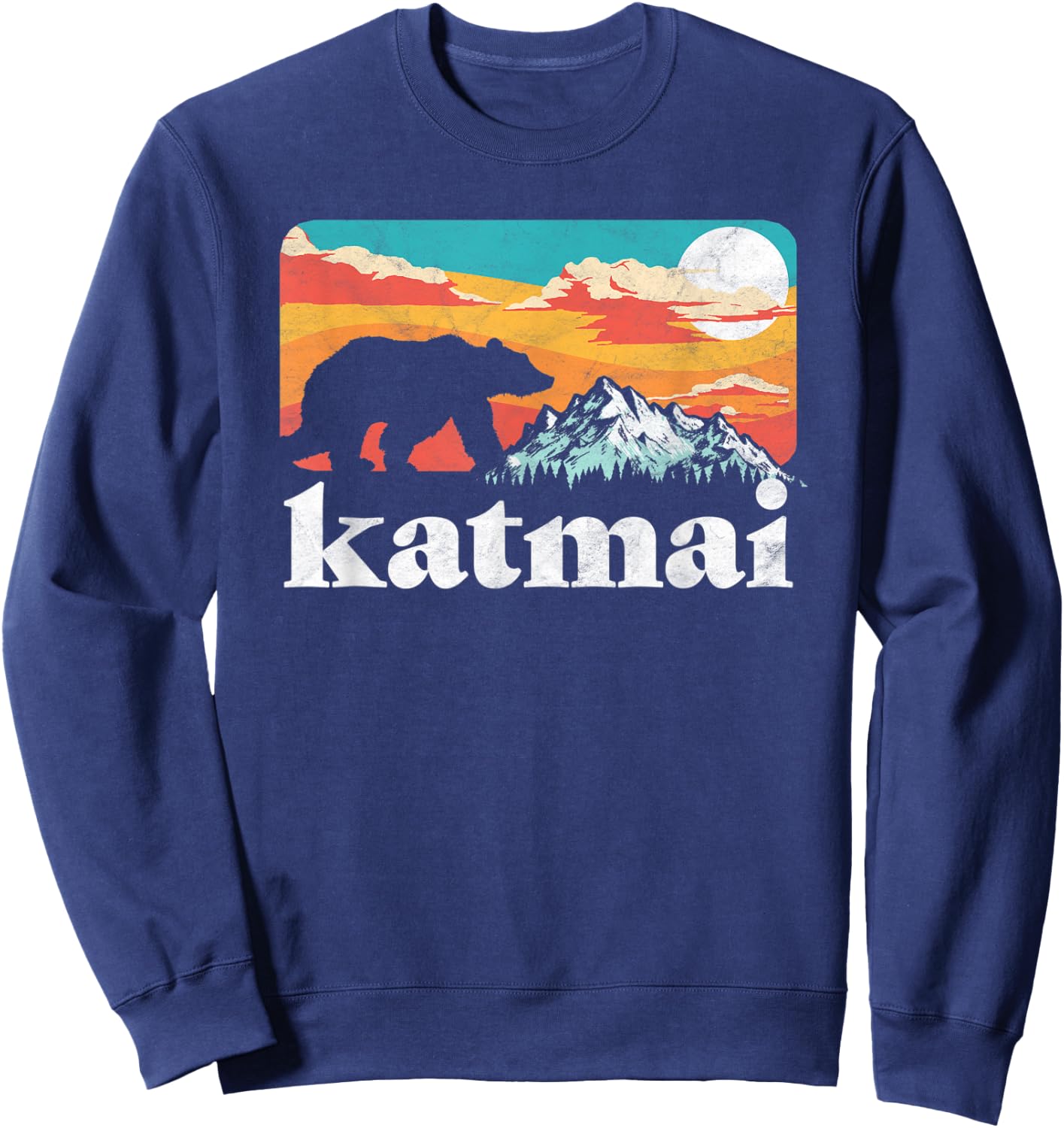 Katmai Alaska Retro Bear & Mountain Vintage 80s Graphic Sweatshirt - Sweatshirt | Navy