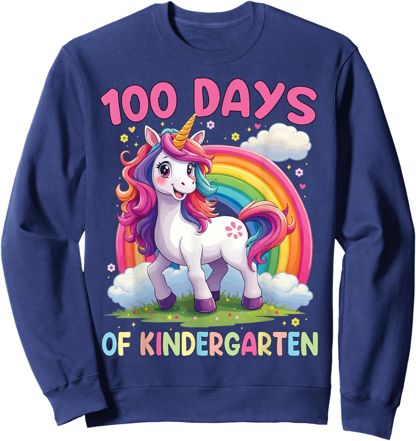 I Survived 100 Days Of Kindergarten 100th Day Unicorn Girls Sweatshirt - Sweatshirt | Navy