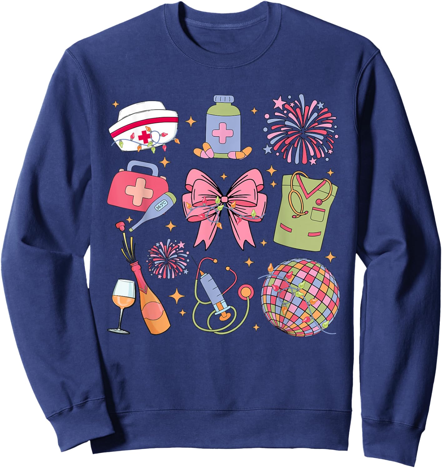 Groovy New year 2025 ER ICU Nurse Coquette Party Sweatshirt - Sweatshirt | Navy