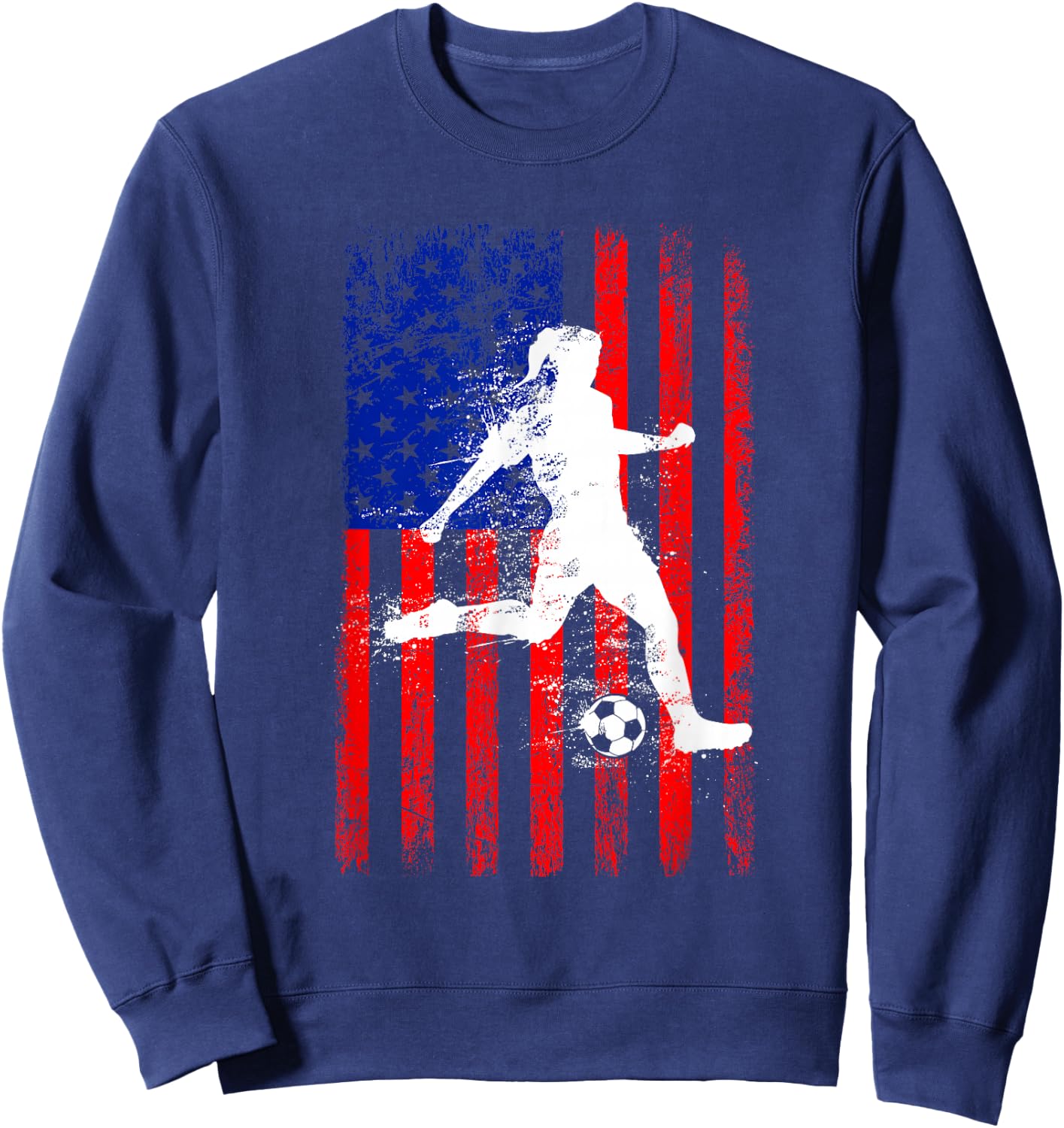 USA American Flag Soccer Shirt for Girls Women Sweatshirt - Sweatshirt | Navy