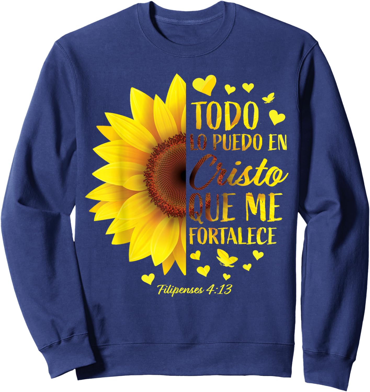 Christian Spanish Gift Women Religious Bible Verse Sunflower Sweatshirt - Sweatshirt | Navy