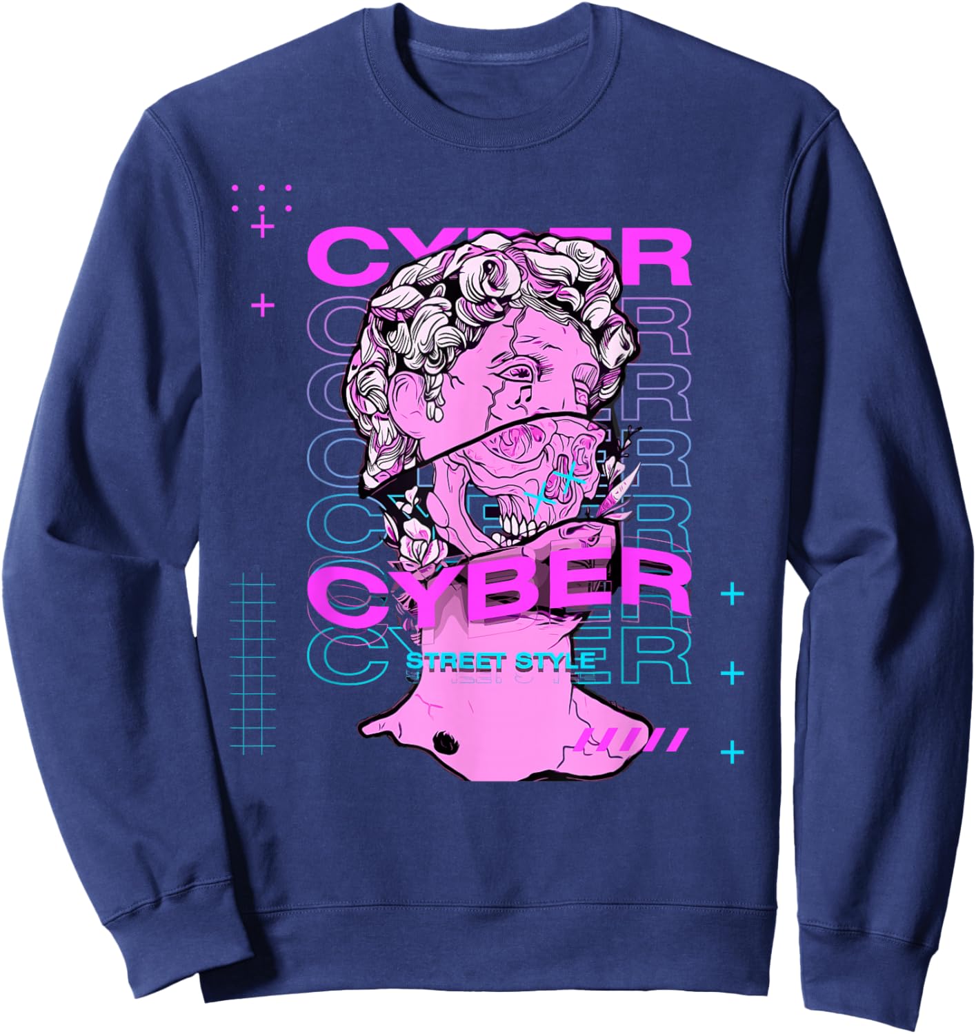 Cyber Street Style Vaporwave EDM Rave Festival Sweatshirt - Sweatshirt | Navy