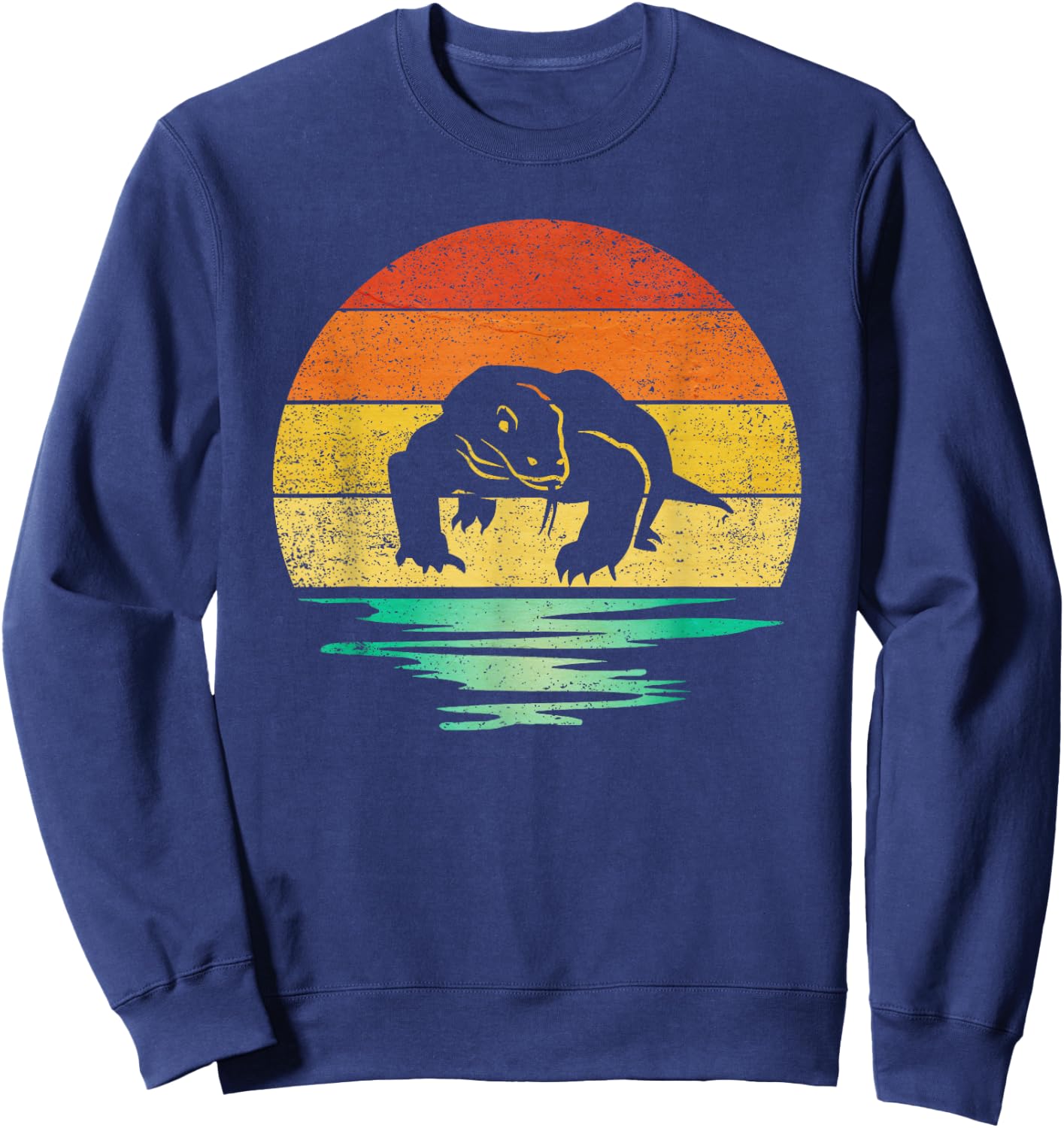 Vintage Komodo Dragon Reptile Retro Sunset Komodo Dragon Sweatshirt - Sweatshirt | Navy