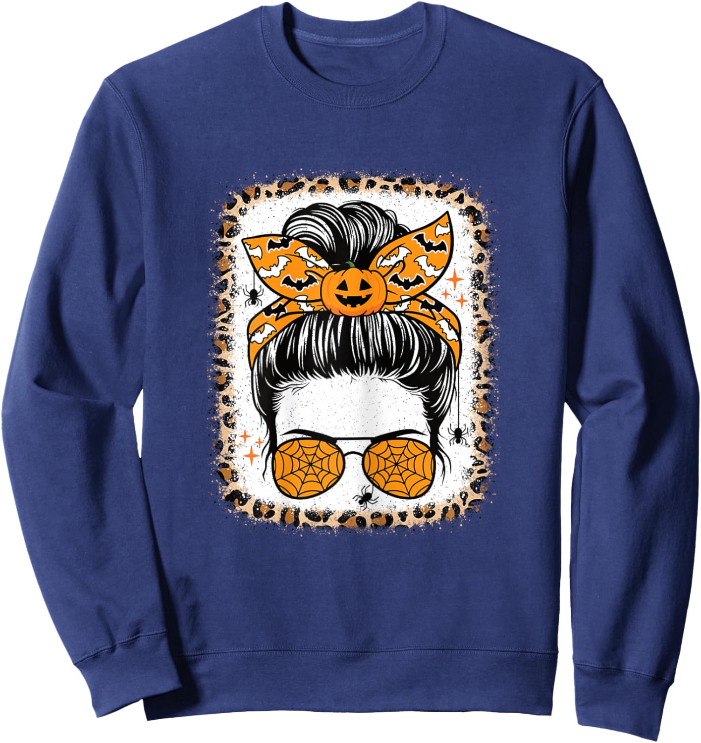 Cute Halloween Messy Bun Scare Halloween Women Girls Sweatshirt - Sweatshirt | Navy