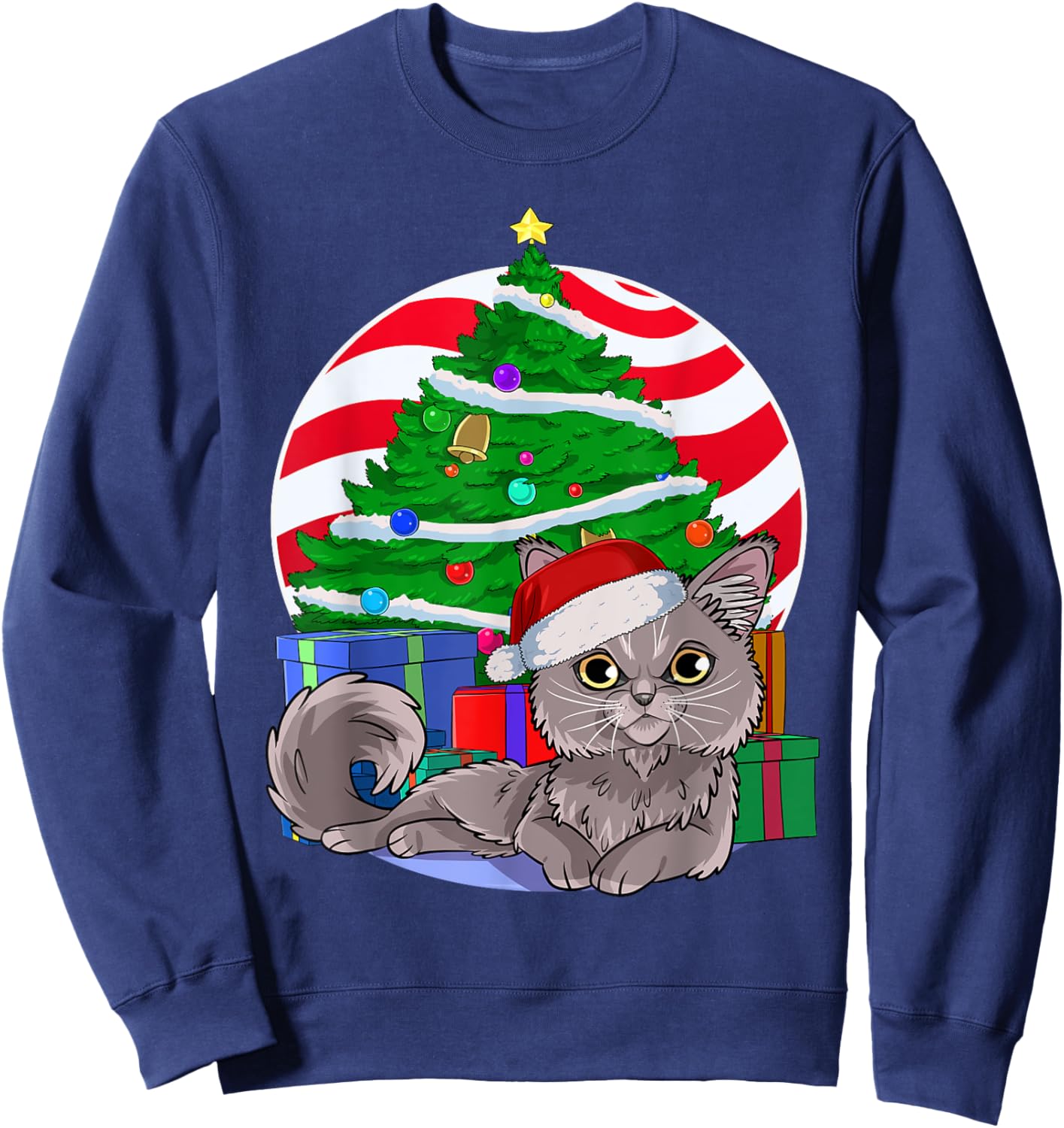 Nebelung Cat Cute Santa Christmas Tree Xmas Decor Sweatshirt - Sweatshirt | Navy