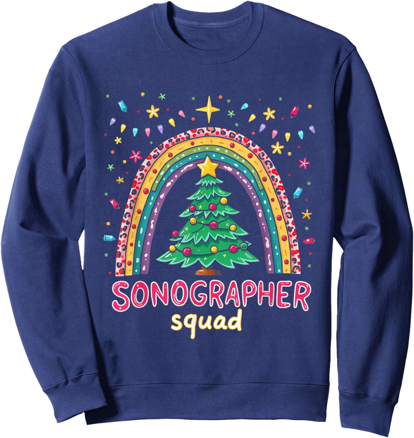 Sonography Christmas Plaid Leopard Rainbow Sonographer Squad Sweatshirt - Sweatshirt | Navy