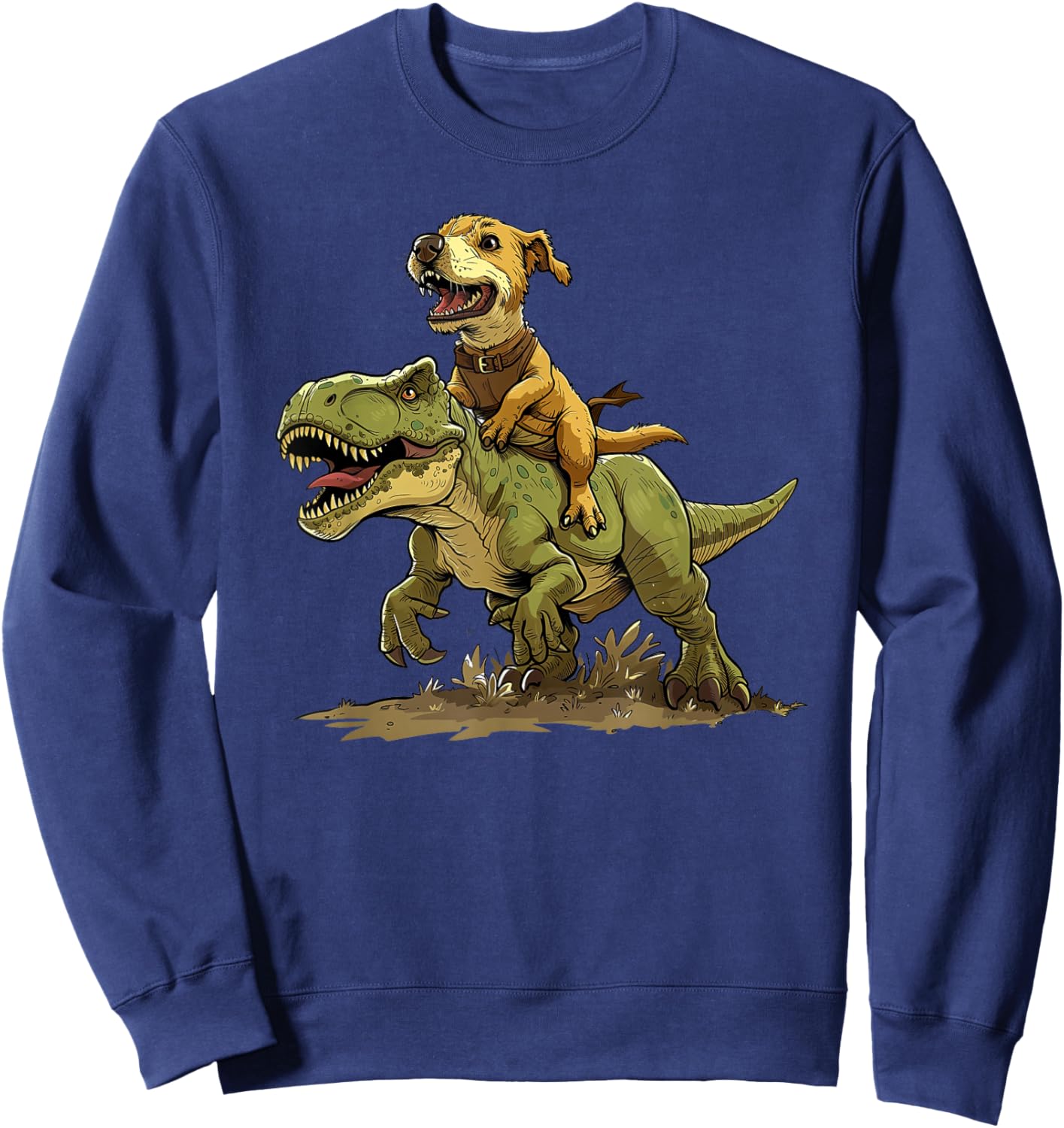 Funny Dog Riding A Dinosaur - Doggosaur - Dinosaur Dog Sweatshirt - Sweatshirt | Navy