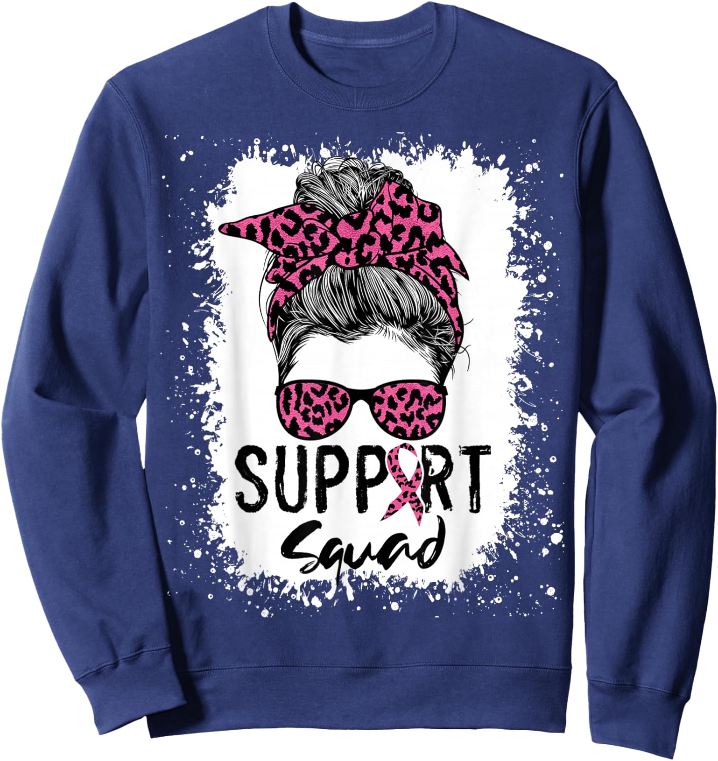 Breast Cancer Support Squad Shirt , Messy Bun Pink Sweatshirt - Sweatshirt | Navy