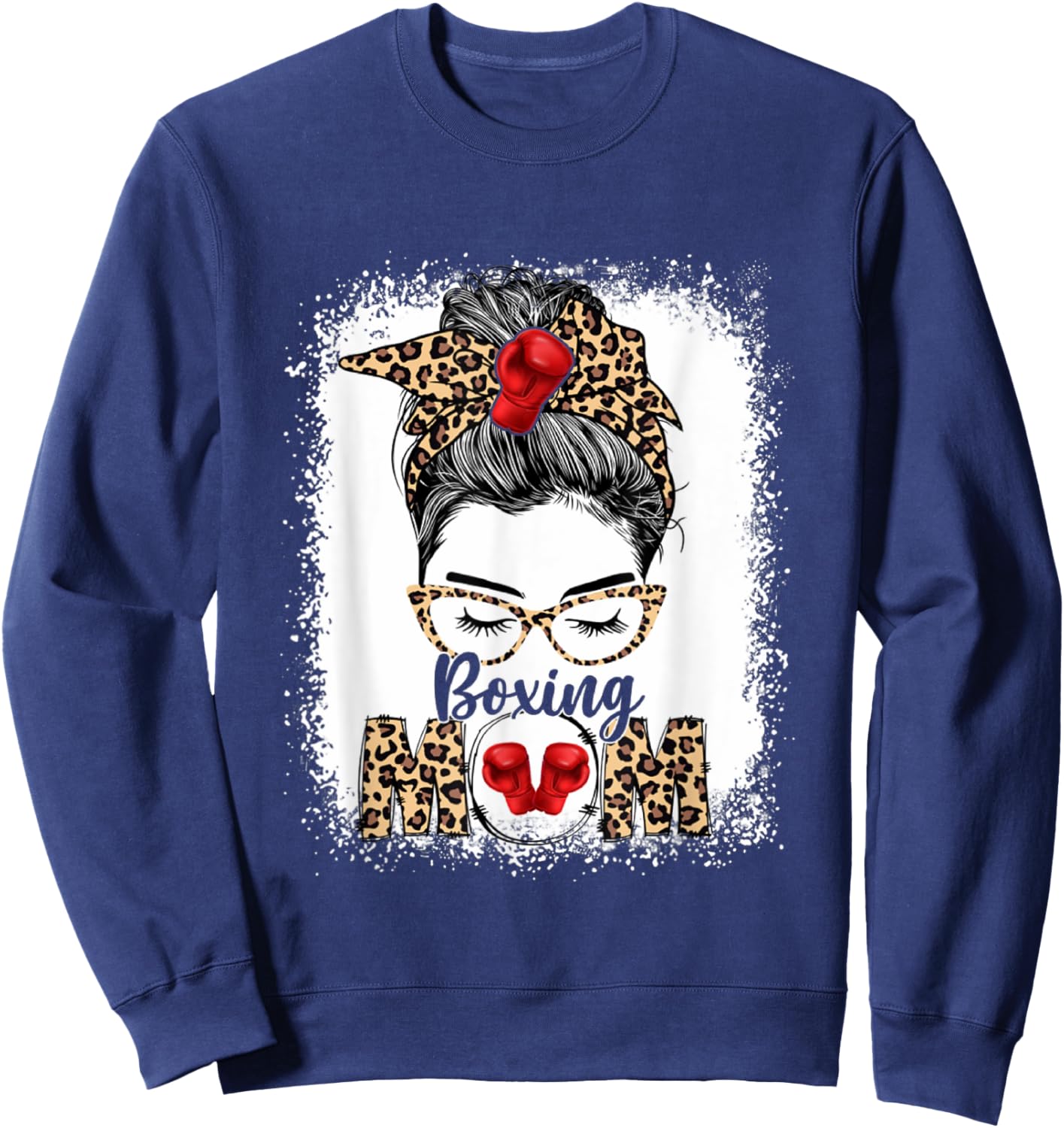 Funny Boxing Gloves Messy Bun Boxing Mom Sweatshirt - Sweatshirt | Navy