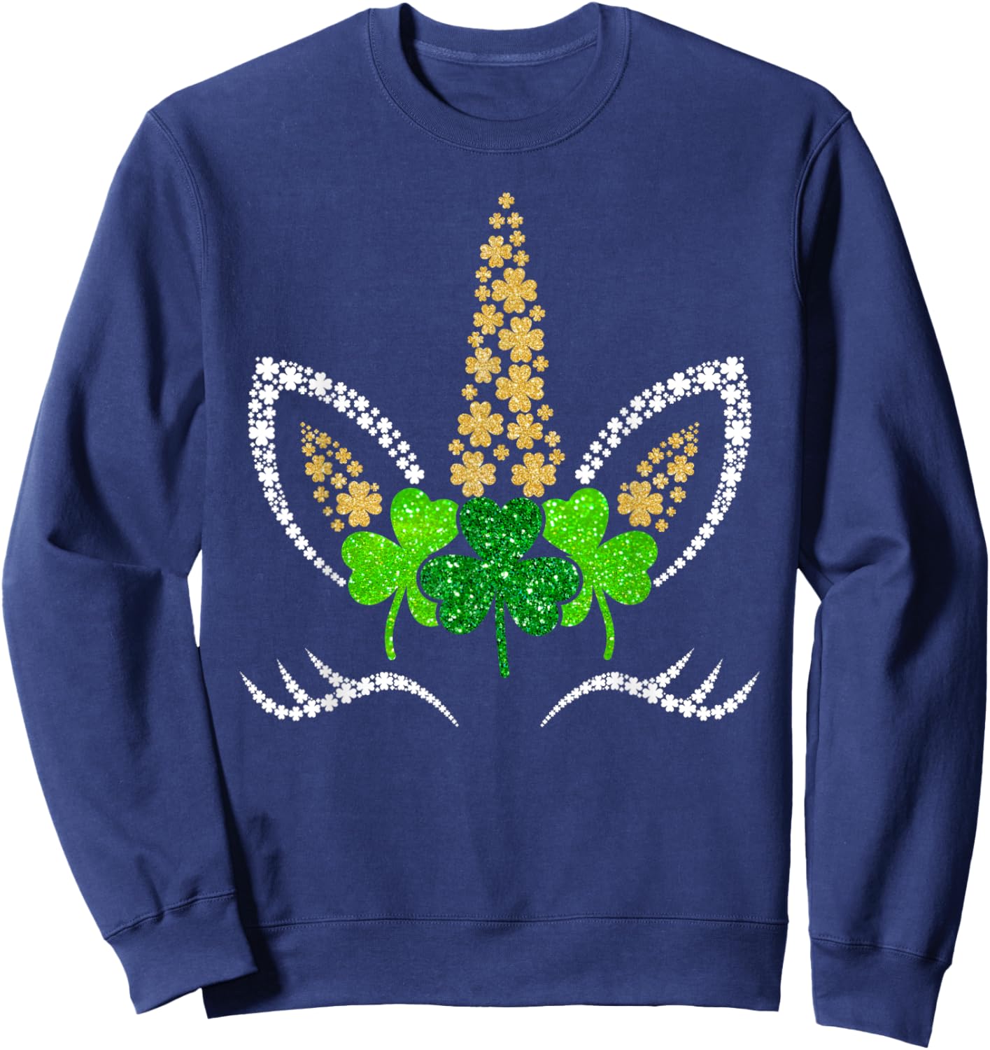Unicorn Face Girls Kids St Patricks Day Irish Shamrock Women Sweatshirt - Sweatshirt | Navy