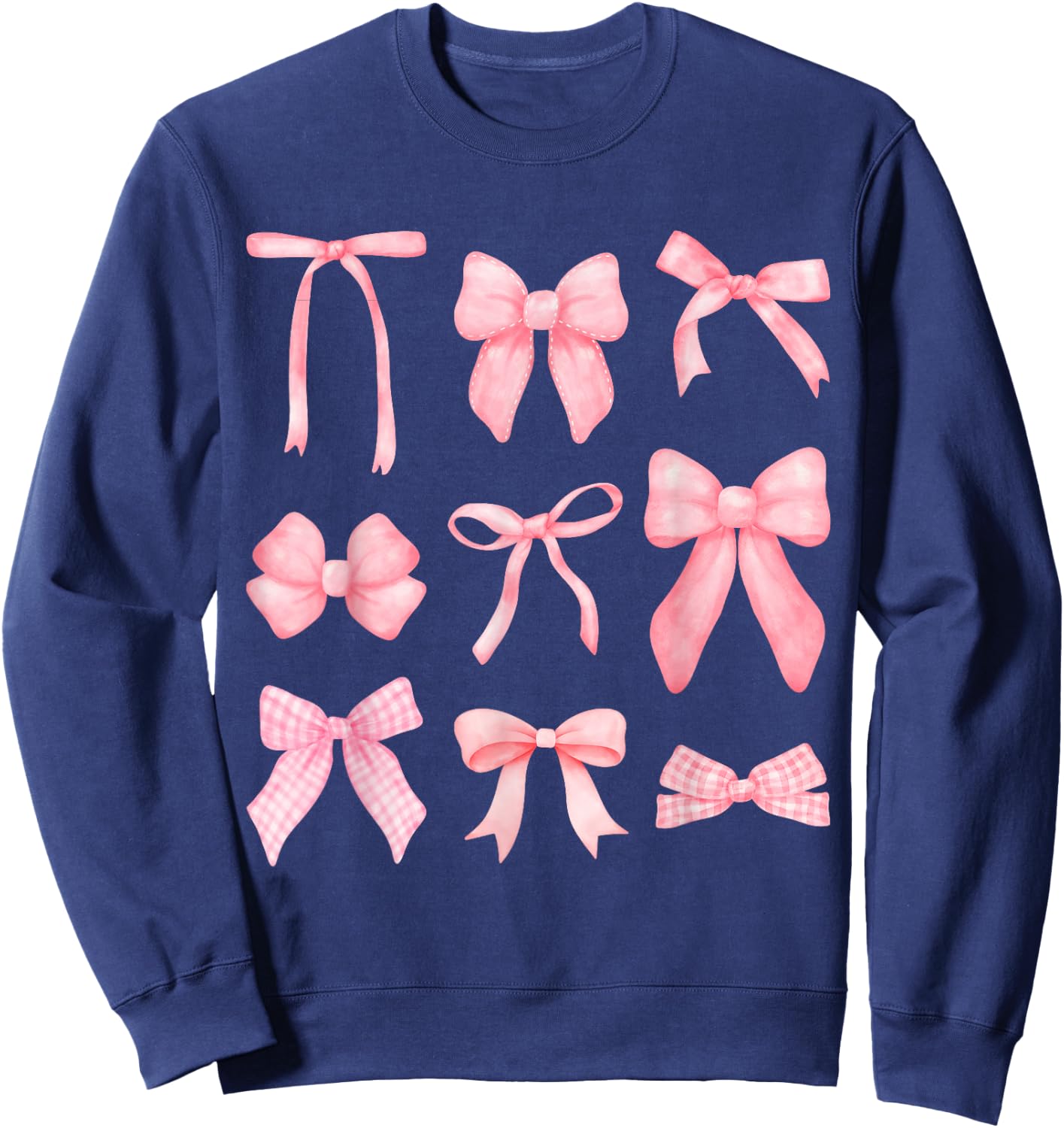 Pink Bow and Ribbon Cute Graphic for Girl Women Sweatshirt - Sweatshirt | Navy