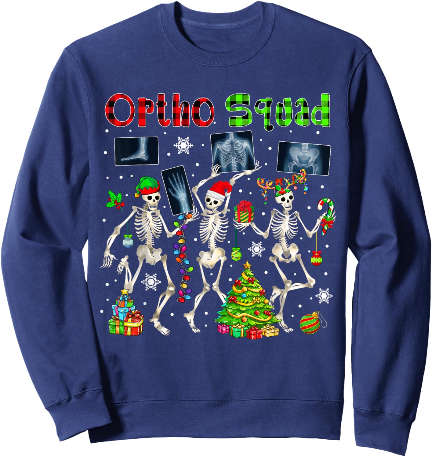 Ortho Squad Xmas Three Santa Reindeer Eleven X-ray Skeletons Sweatshirt - Sweatshirt | Navy