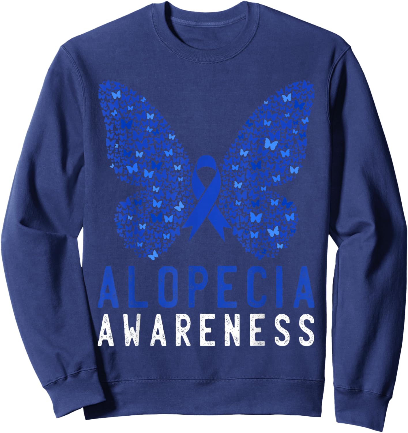 Butterfly Alopecia Awareness Blue AA Ribbon Support Warrior Sweatshirt - Sweatshirt | Navy