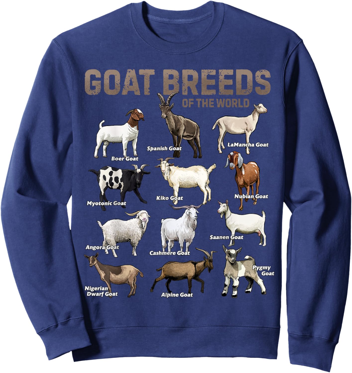 Educational Goat Shirt Goat Breeds Farm Animals of the World Sweatshirt - Sweatshirt | Navy