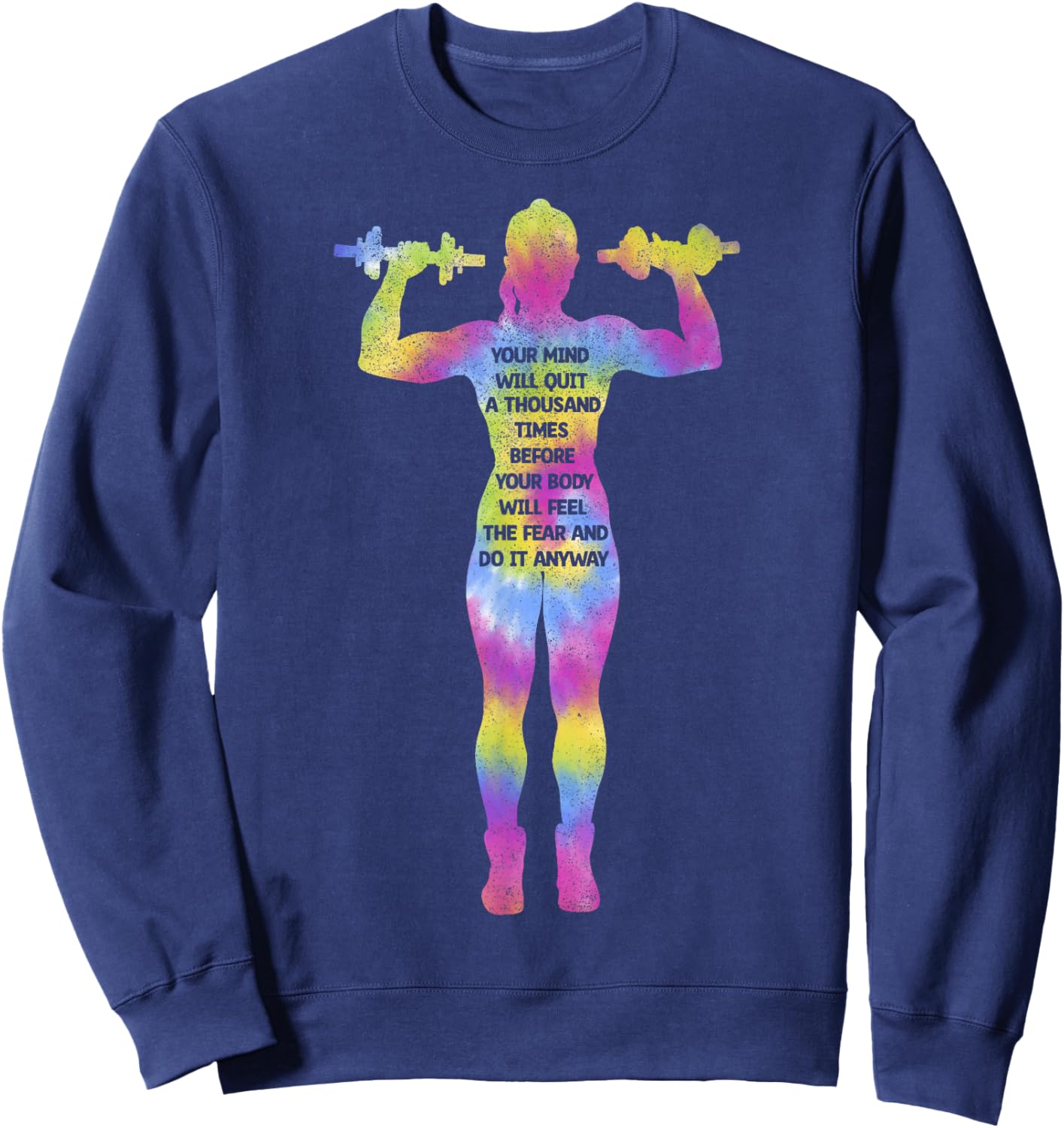 Motivating Fitness Woman Bodybuilding Gym Tie Dye Workout Sweatshirt - Sweatshirt | Navy
