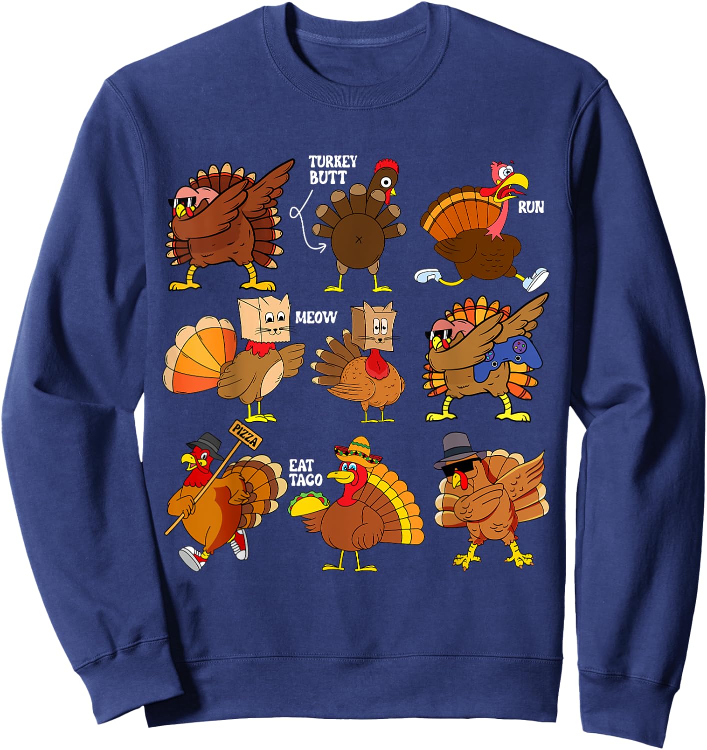 Funny Thanksgiving Turkey Gamer Taco Pizza Turkey Family Sweatshirt - Sweatshirt | Navy
