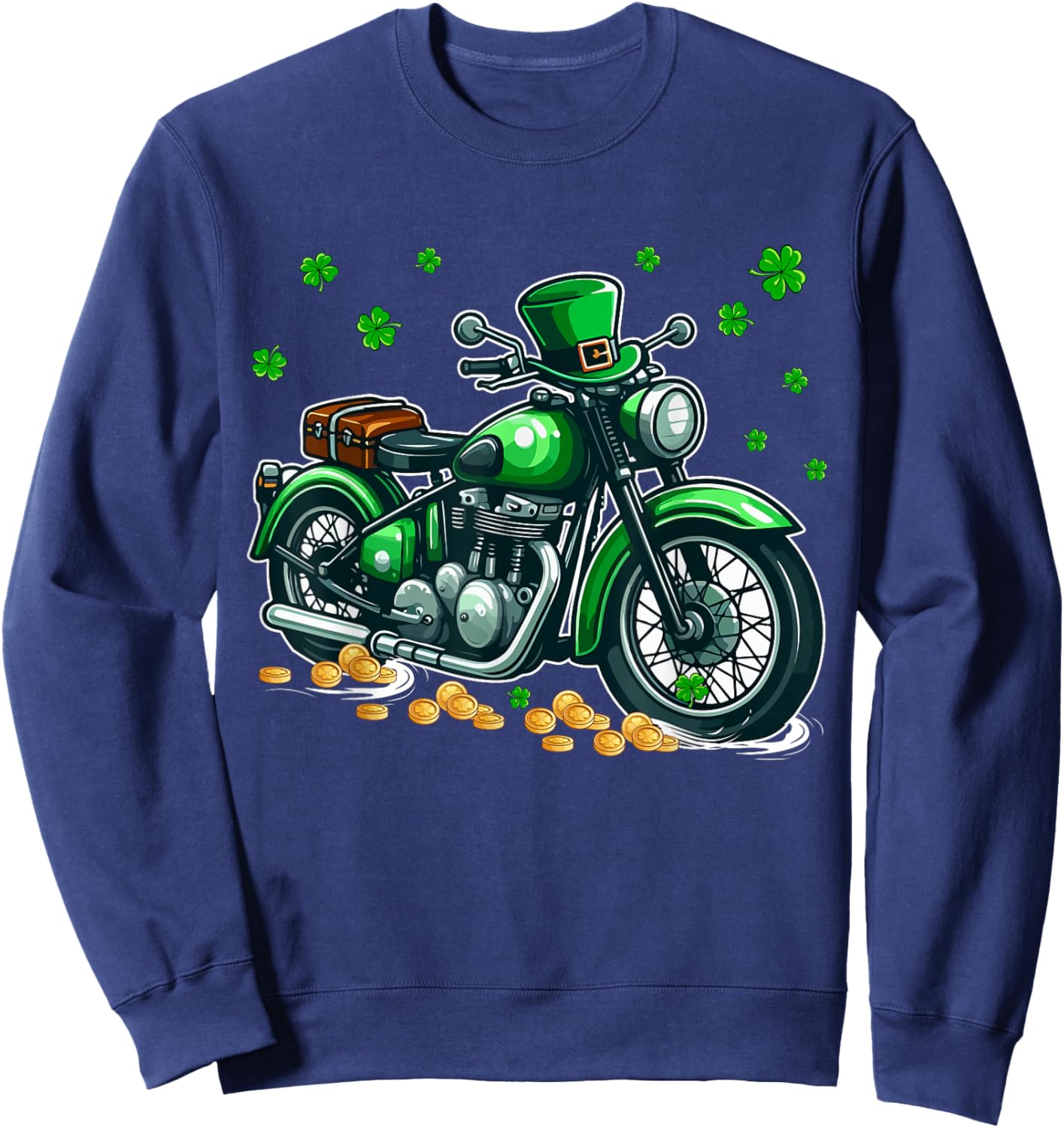 Patrick's Day Motorcycle Shamrocks Lucky Patrick's Day Coin Sweatshirt - Sweatshirt | Navy