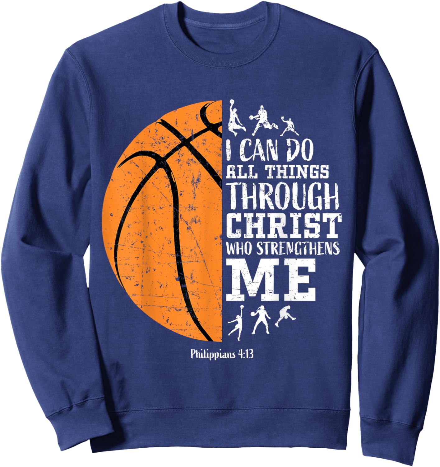 Christian Basketball Gifts Boys Philippians 4:13 Jesus Faith Sweatshirt - Sweatshirt | Navy