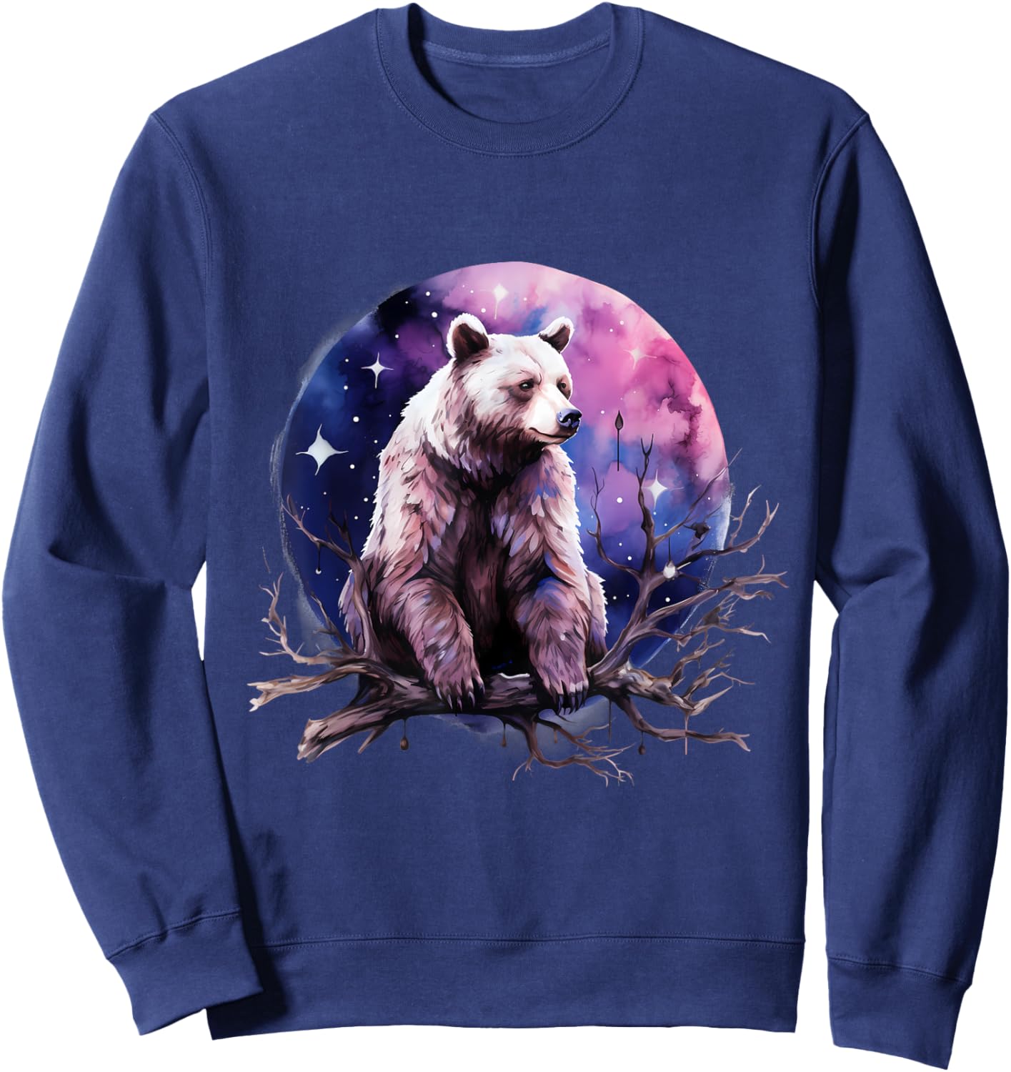 Bear Animal Art Motif Artwork Moon Forest Nature Wildlife Sweatshirt - Sweatshirt | Navy