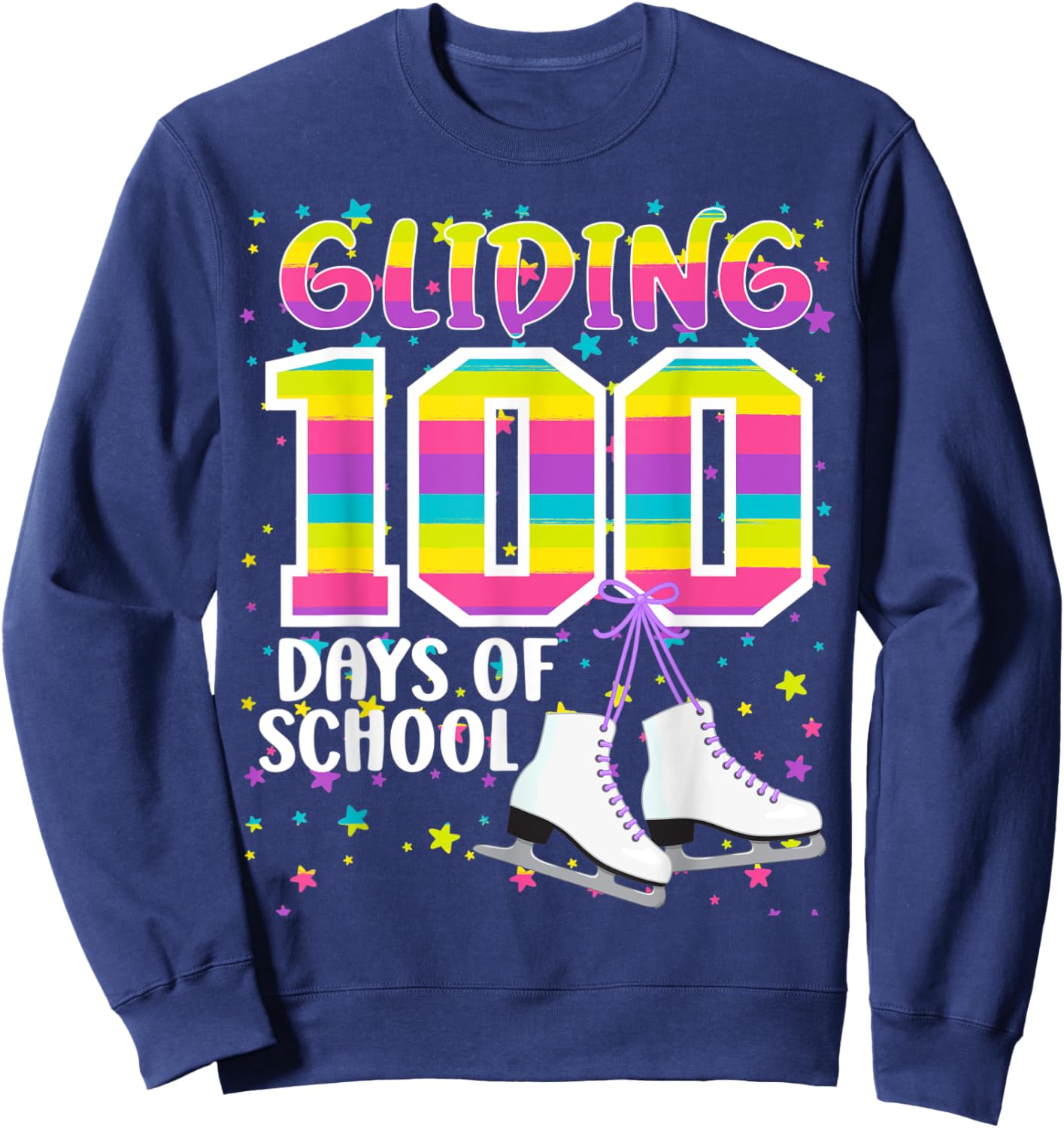 Gliding 100 days of School Kids Teachers Ice Skating 100 Day Sweatshirt - Sweatshirt | Navy