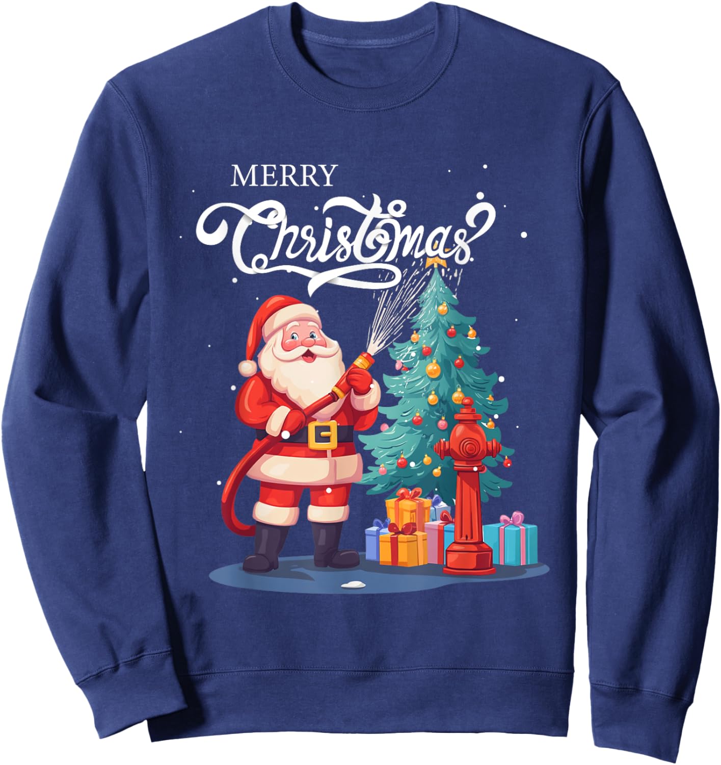 Firetruck Santa Sleigh Fireman Christmas Firefighter Xmas Sweatshirt - Sweatshirt | Navy