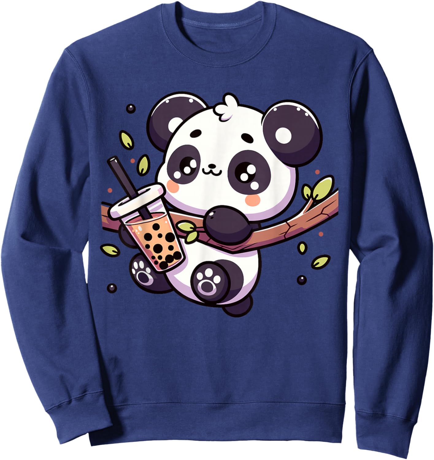 Kawaii Panda Drink Bubble Tea Anime Boba Tapioca Sweatshirt - Sweatshirt | Navy