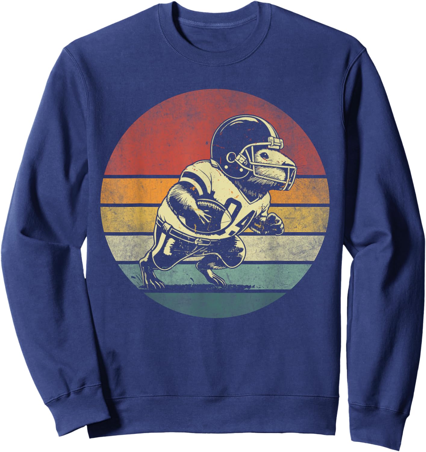 Retro Capybara Playing Football Vintage Capybara Football Sweatshirt - Sweatshirt | Navy