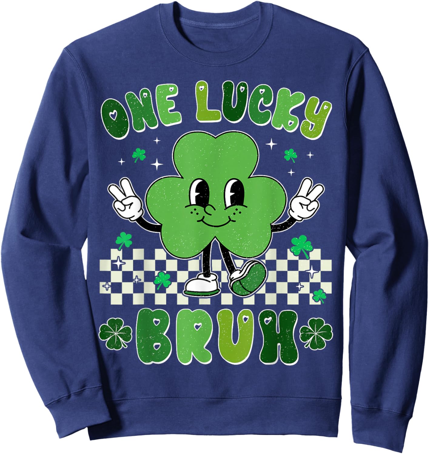 One Lucky Bruh Funny St Patrick's Day Shamrock Leprechaun Sweatshirt - Sweatshirt | Navy
