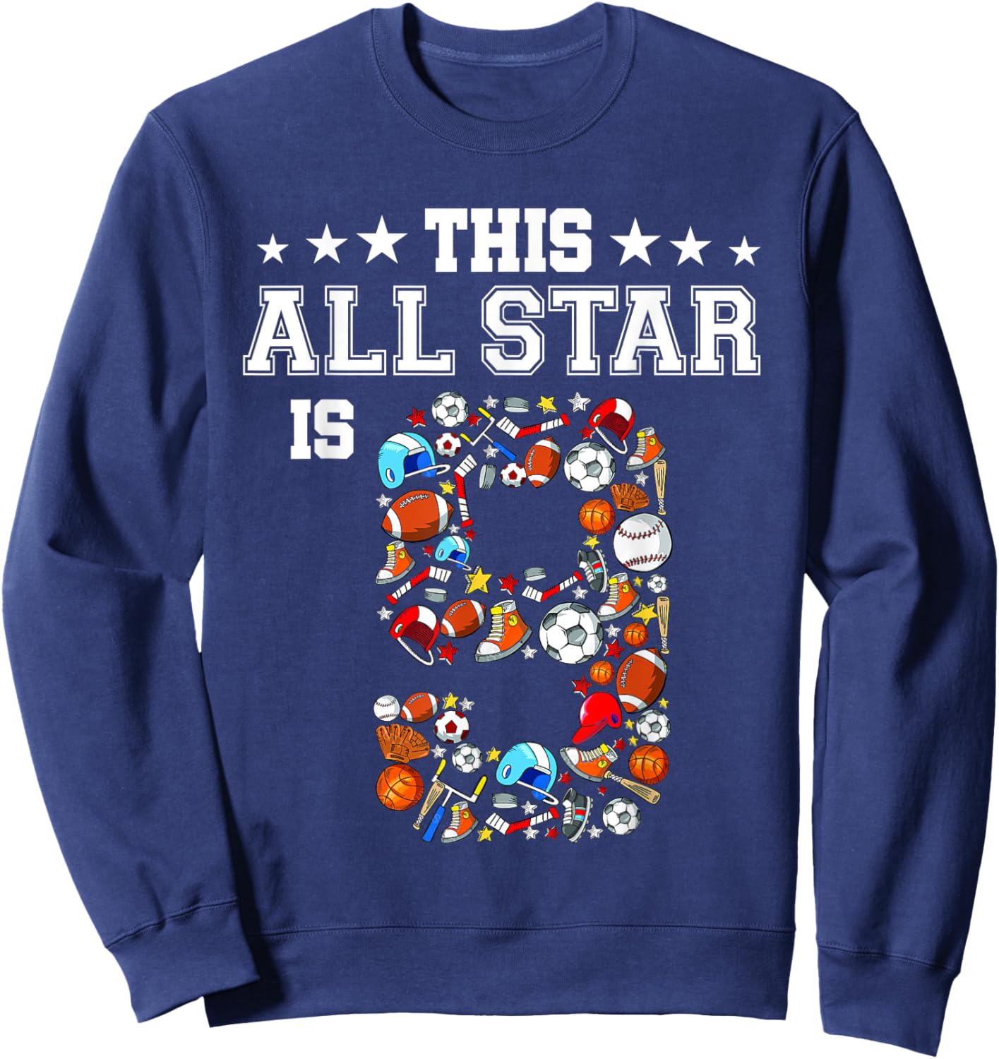 9th Birthday Outfit Girl Boy 9 Year Old Bday Sports Baller Sweatshirt - Sweatshirt | Navy