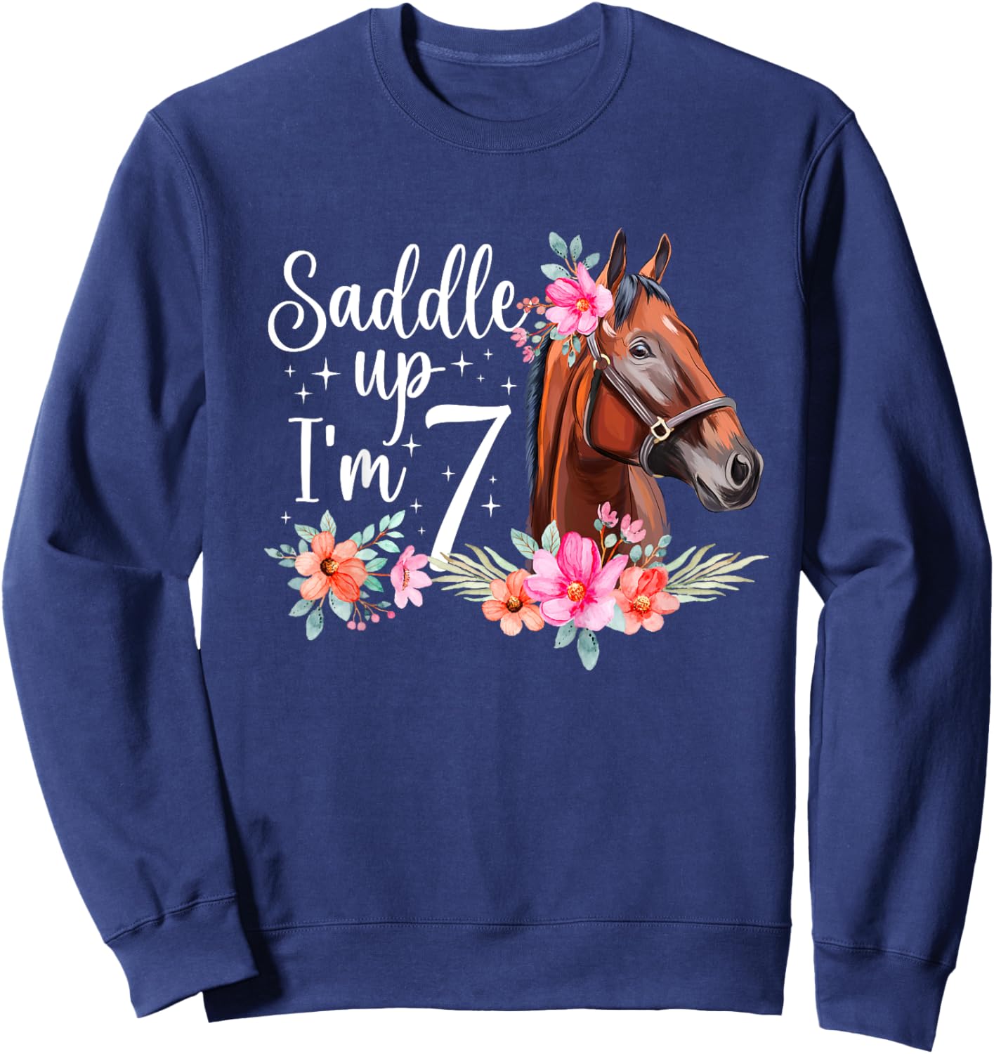 Kids 7th Horse Birthday Seven Year Old Girl Horses Birthday Sweatshirt - Sweatshirt | Navy