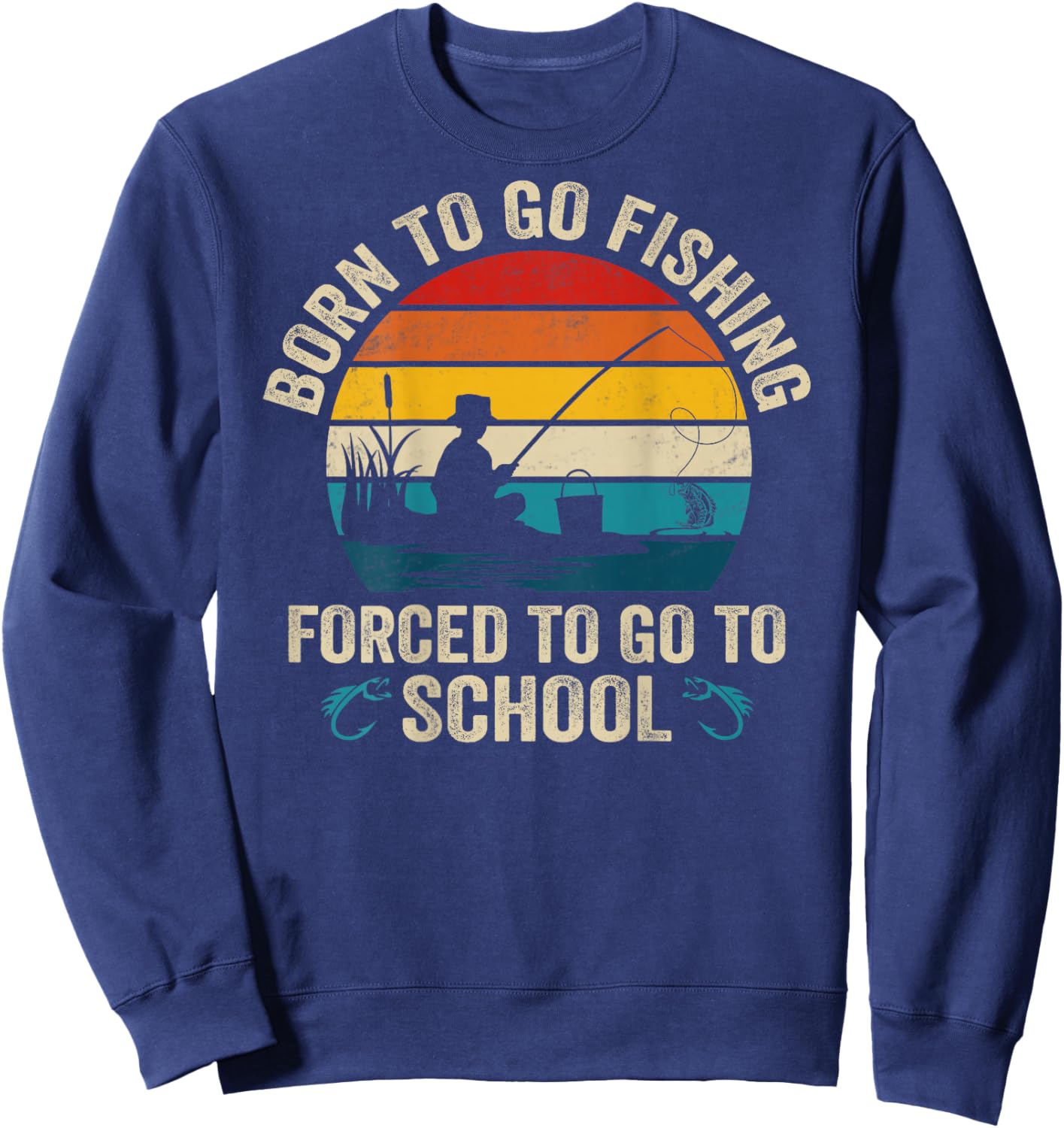 Funny Born To Go Fishing Bass Fish Fisherman Boys Sweatshirt - Sweatshirt | Navy