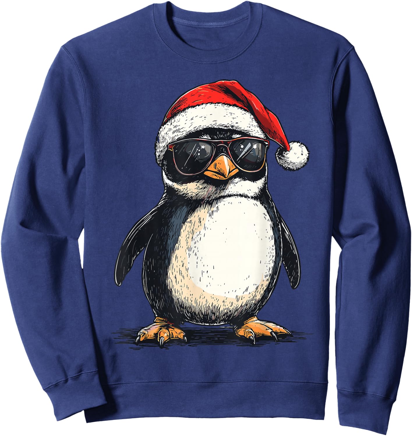 Penguin Santa Hat Funny Penguin Lovers Xmas Christmas Pajama Sweatshirt - Sweatshirt | Navy