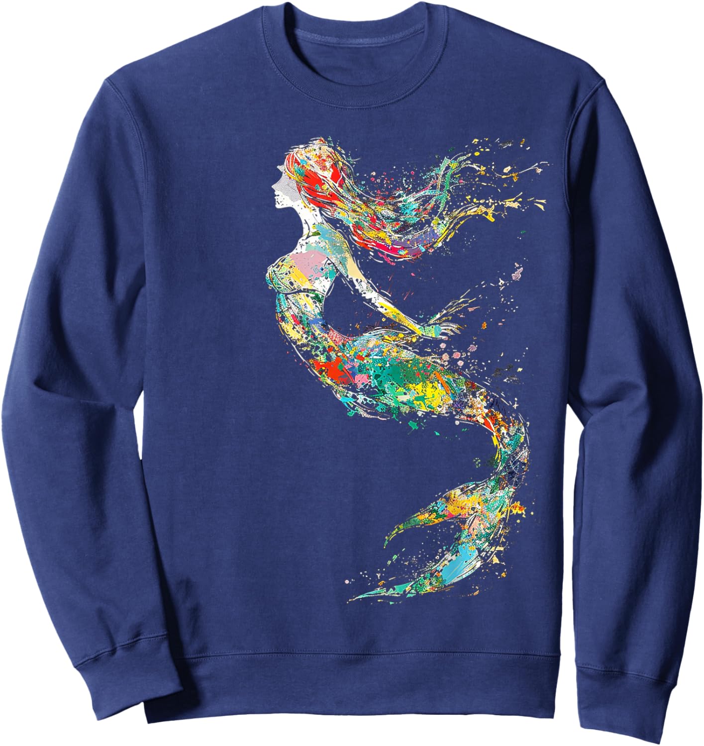 Mermaid Colorful Painting Art Graphic Abstract Motif Mermaid Sweatshirt - Sweatshirt | Navy