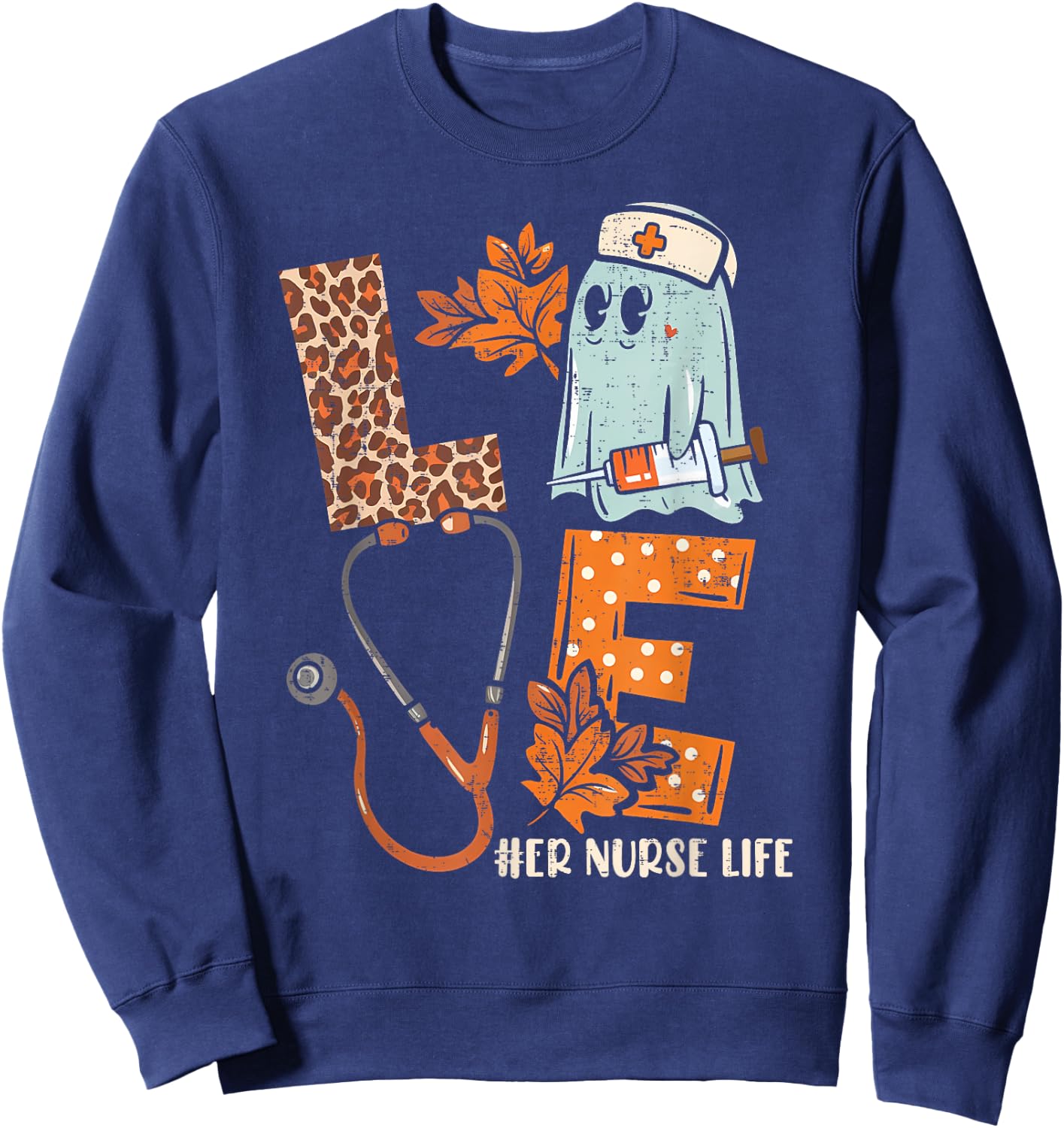 Halloween ER nurse LOVE ER Nurse life Stethoscope Sweatshirt - Sweatshirt | Navy