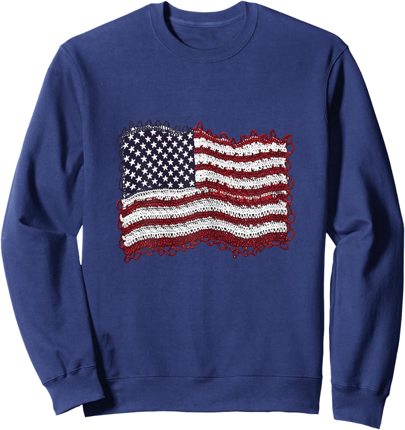 American Flag Crochet 4th Of July Crocheting Patriotic Women Sweatshirt - Sweatshirt | Navy