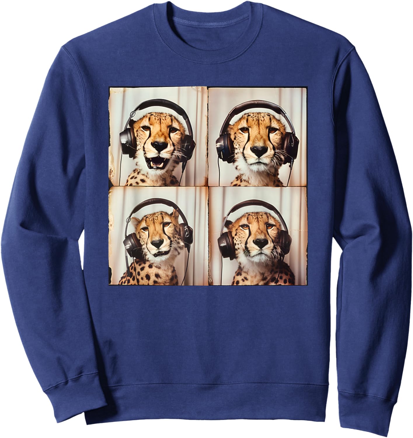 Cheetah Listening To Music Lover Cool Safari Animal Sweatshirt - Sweatshirt | Navy