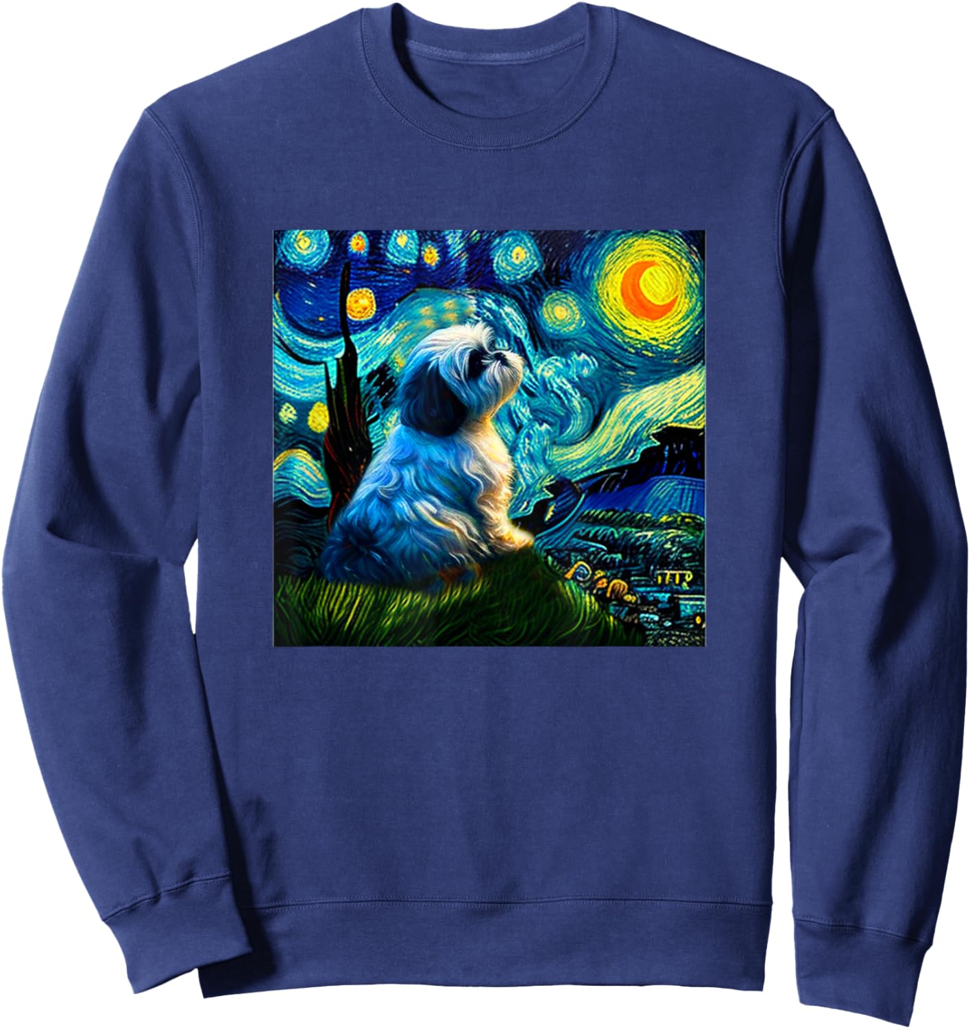 Shih Tzu Funny , Dog, Van Gogh, Starry Night, Cute, Men's, Kids, Funny, Clothes, Goods, Gift Sweatshirt - Sweatshirt | Navy
