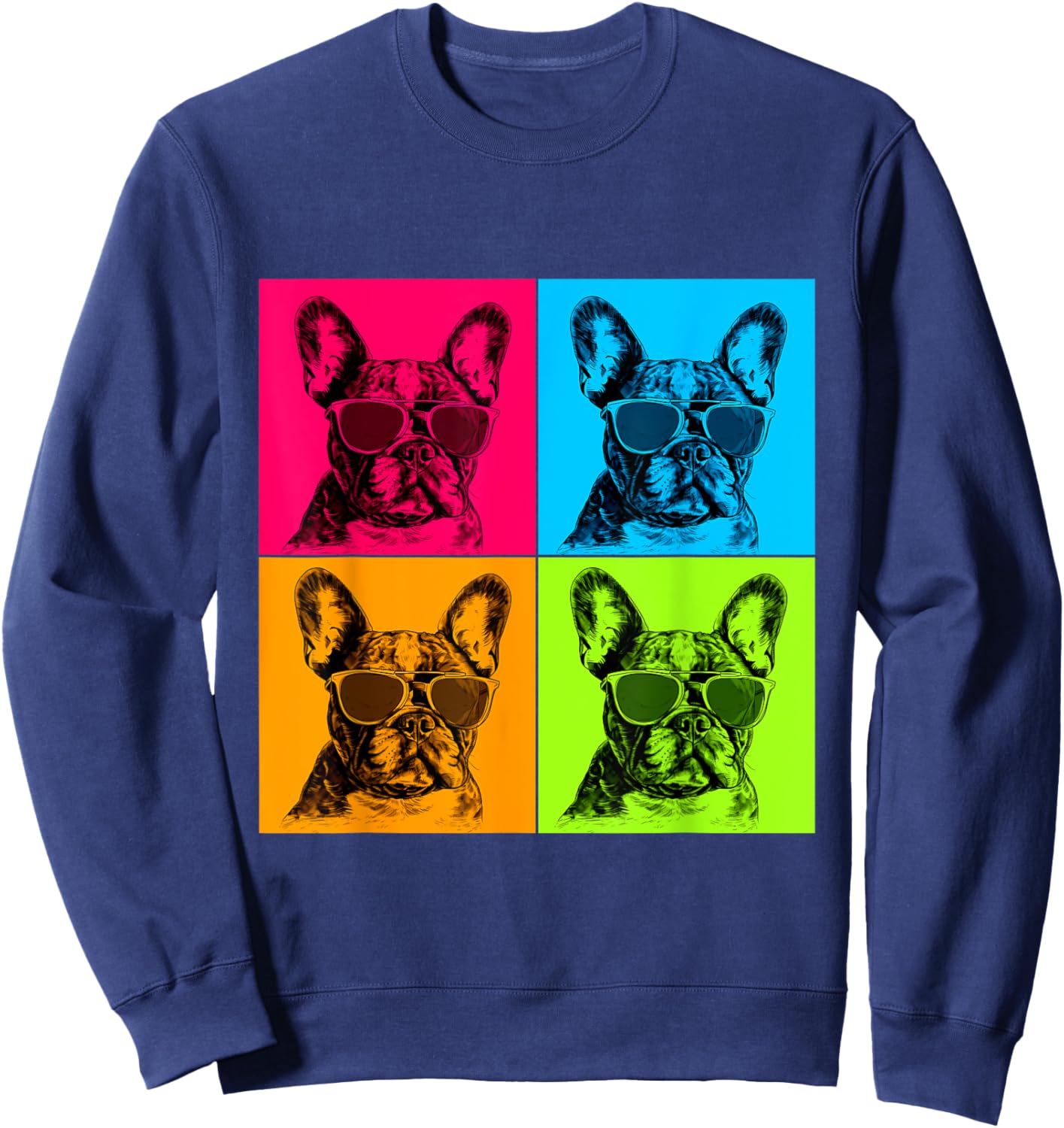 Frenchton Dog Pop Art Design Illustration Colorful Men Women Kids Sweatshirt - Sweatshirt | Navy
