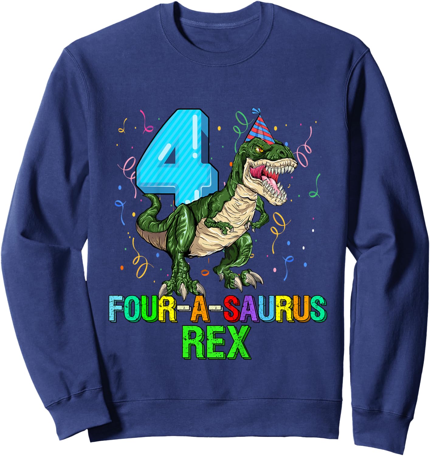 Kids 4 Year Old Boy 4th Birthday Dinosaur Gift Fourasaurus Sweatshirt - Sweatshirt | Navy