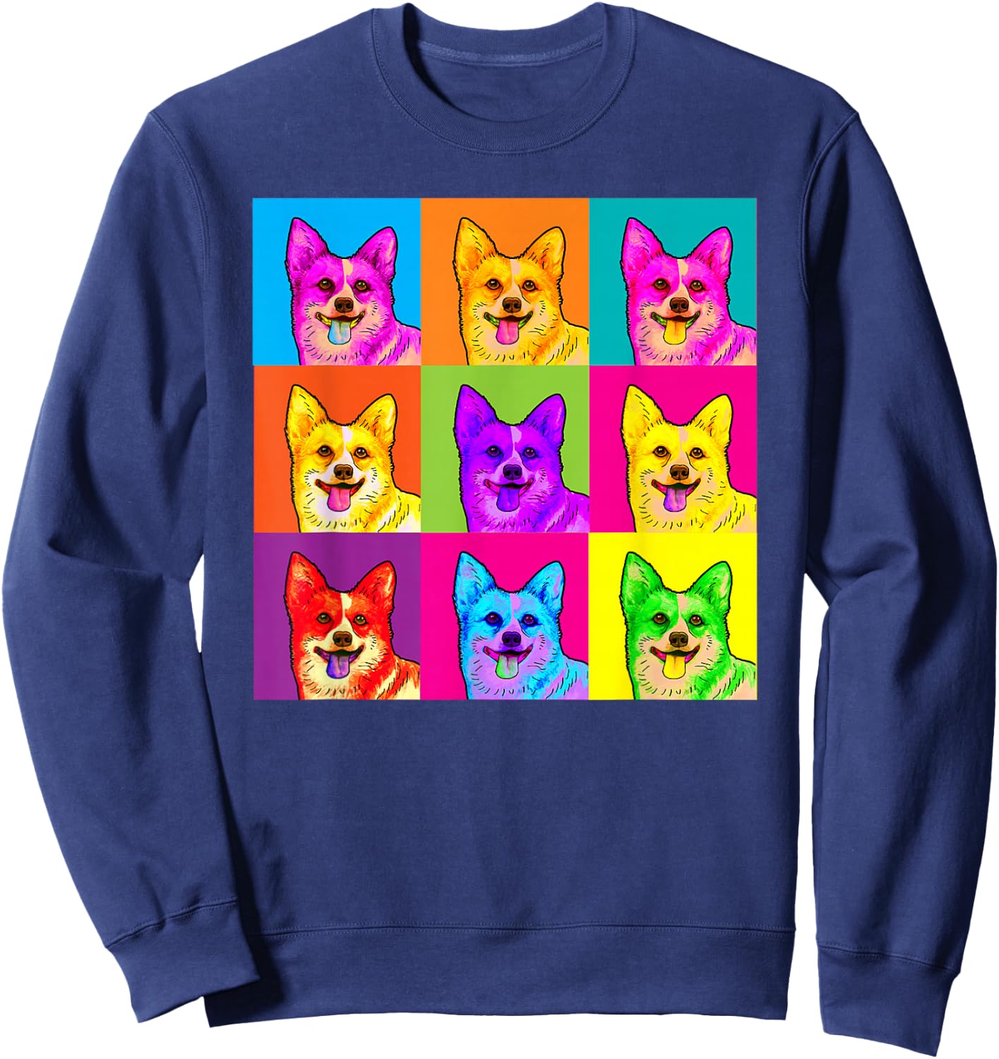 Pop Art Corgi Dog Colorful Artistic Artist Gifts Men Women Kids Sweatshirt - Sweatshirt | Navy