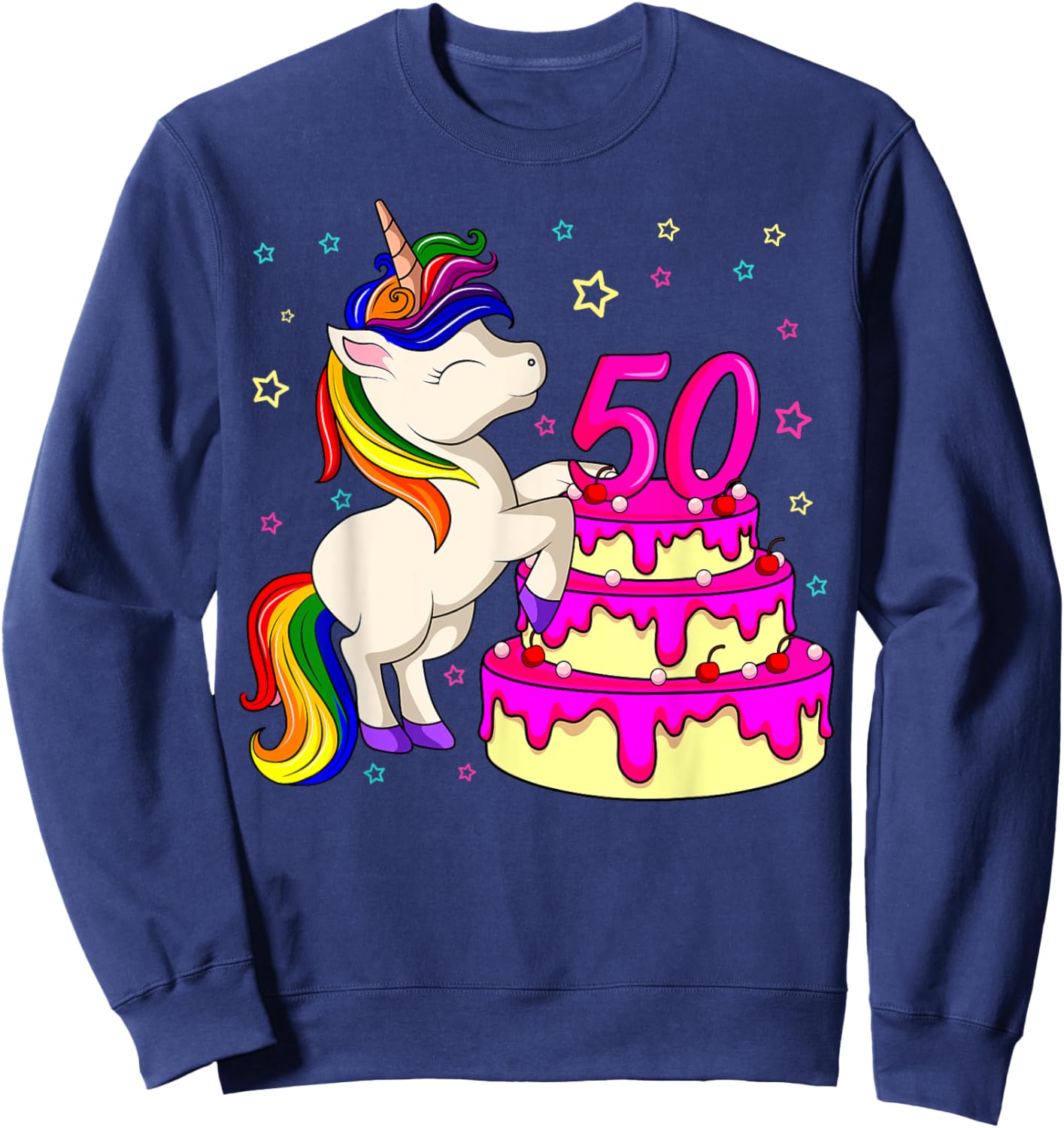 50th Bday Unicorn Rainbow Cake Theme Birthday Party Sweatshirt - Sweatshirt | Navy