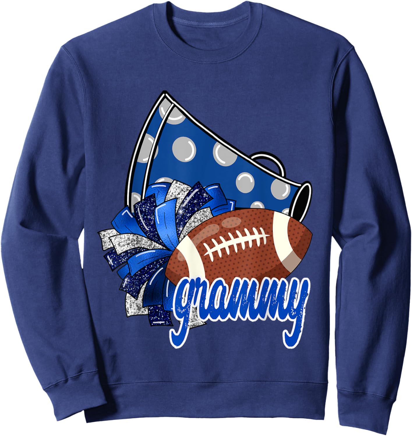 Cheer Grammy Shirt, Megaphone Pom Pom Football Blue Sweatshirt - Sweatshirt | Navy