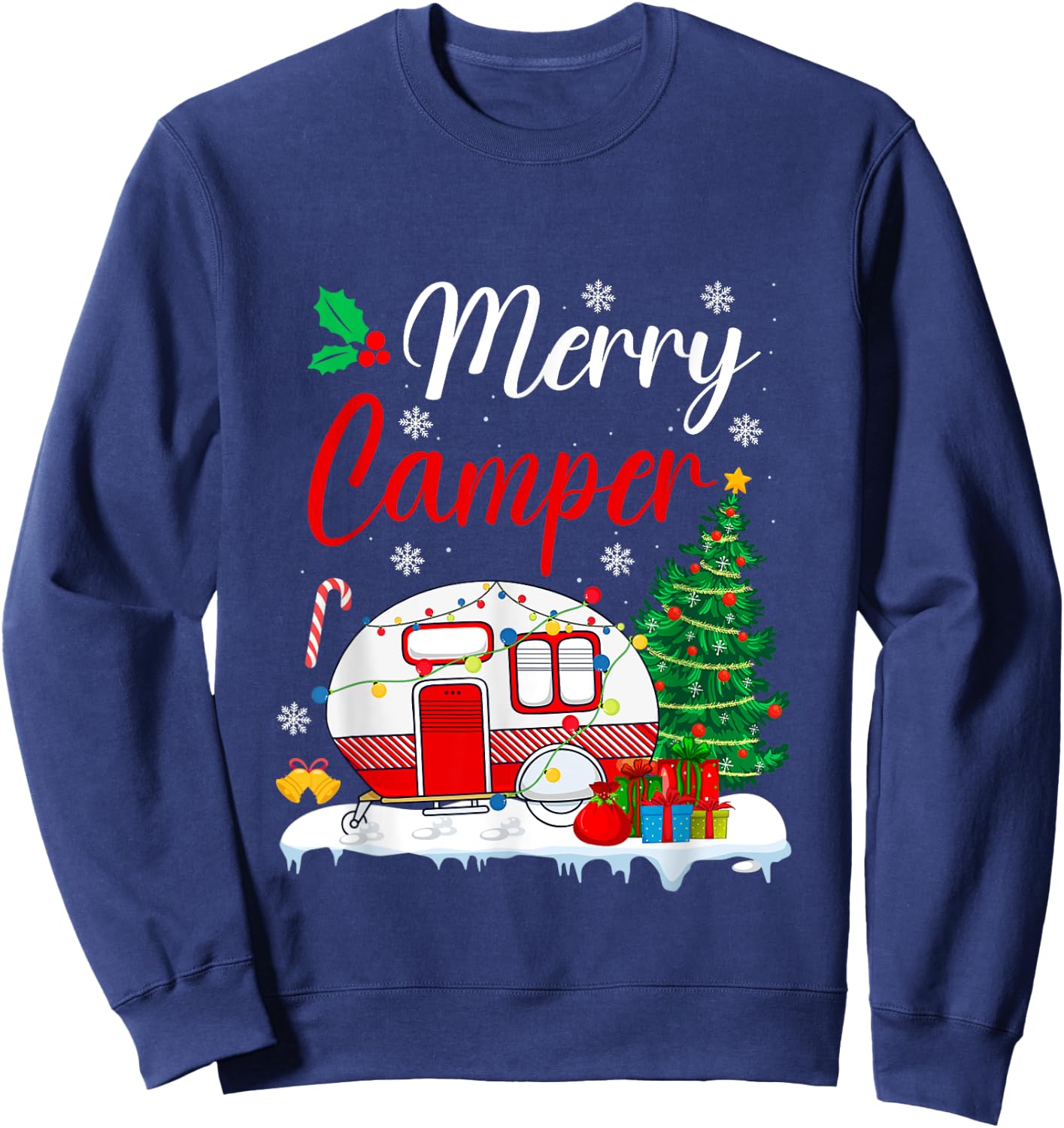 Merry Camper Christmas Camping Xmas Sweatshirt - Sweatshirt | Navy