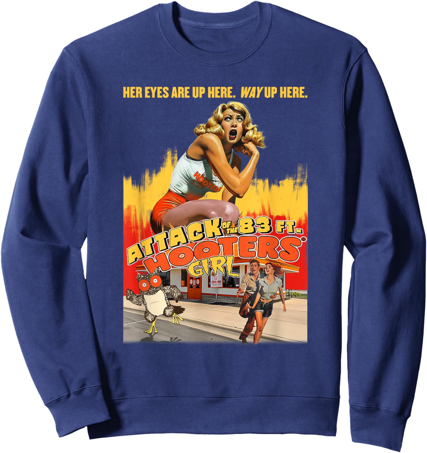 Hooters Attack of The 83ft Hooters Girl Funny B-Movie Retro Sweatshirt - Sweatshirt | Navy