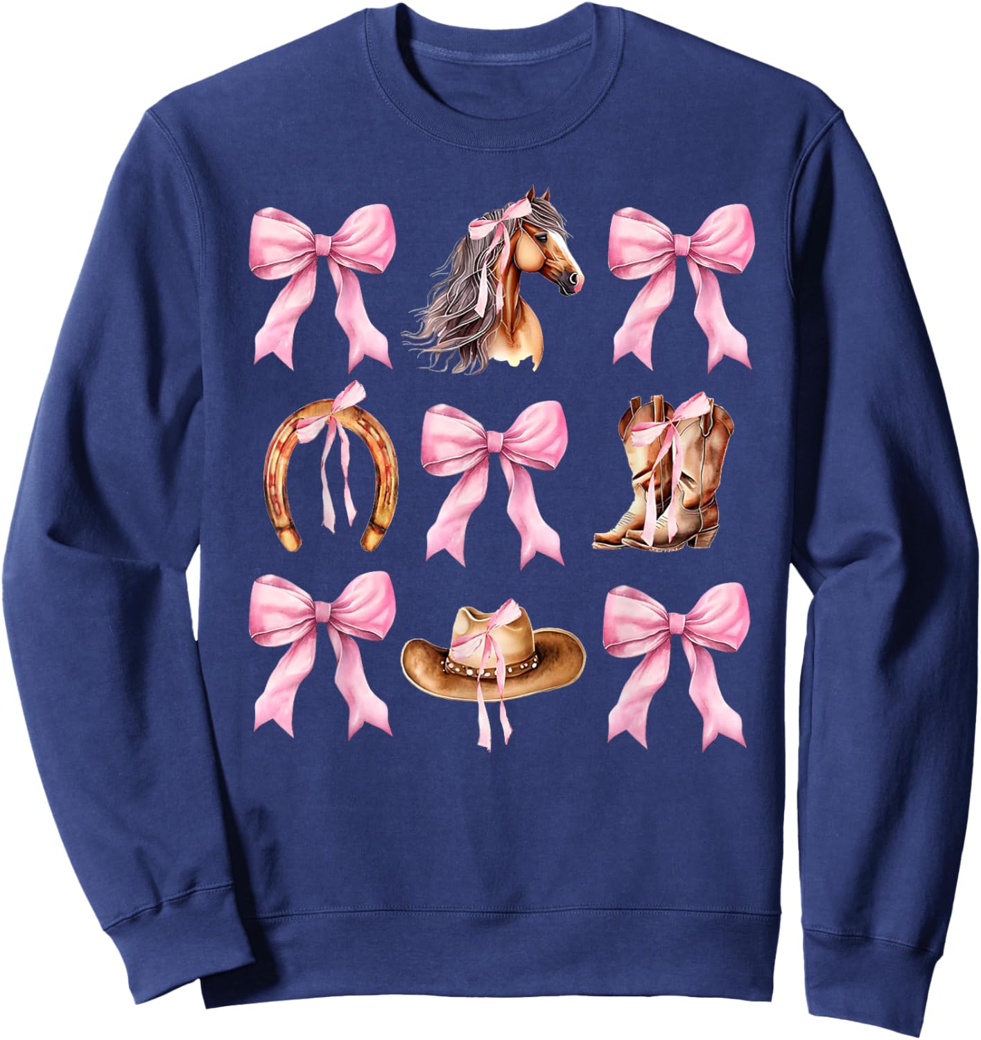 Western Girl Country Rodeo Pink Cowgirl Horse Coquette Bow Sweatshirt - Sweatshirt | Navy