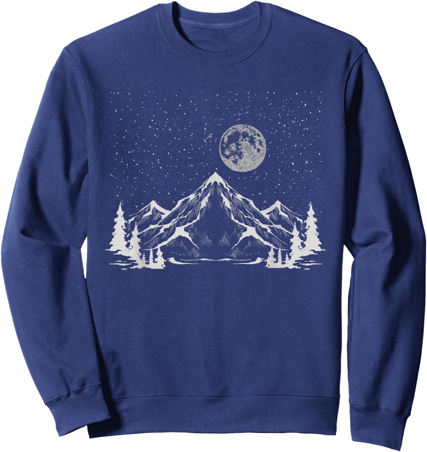 Night Outdoor Nature Trees Mountains Forest Moon Hiking Sweatshirt - Sweatshirt | Navy