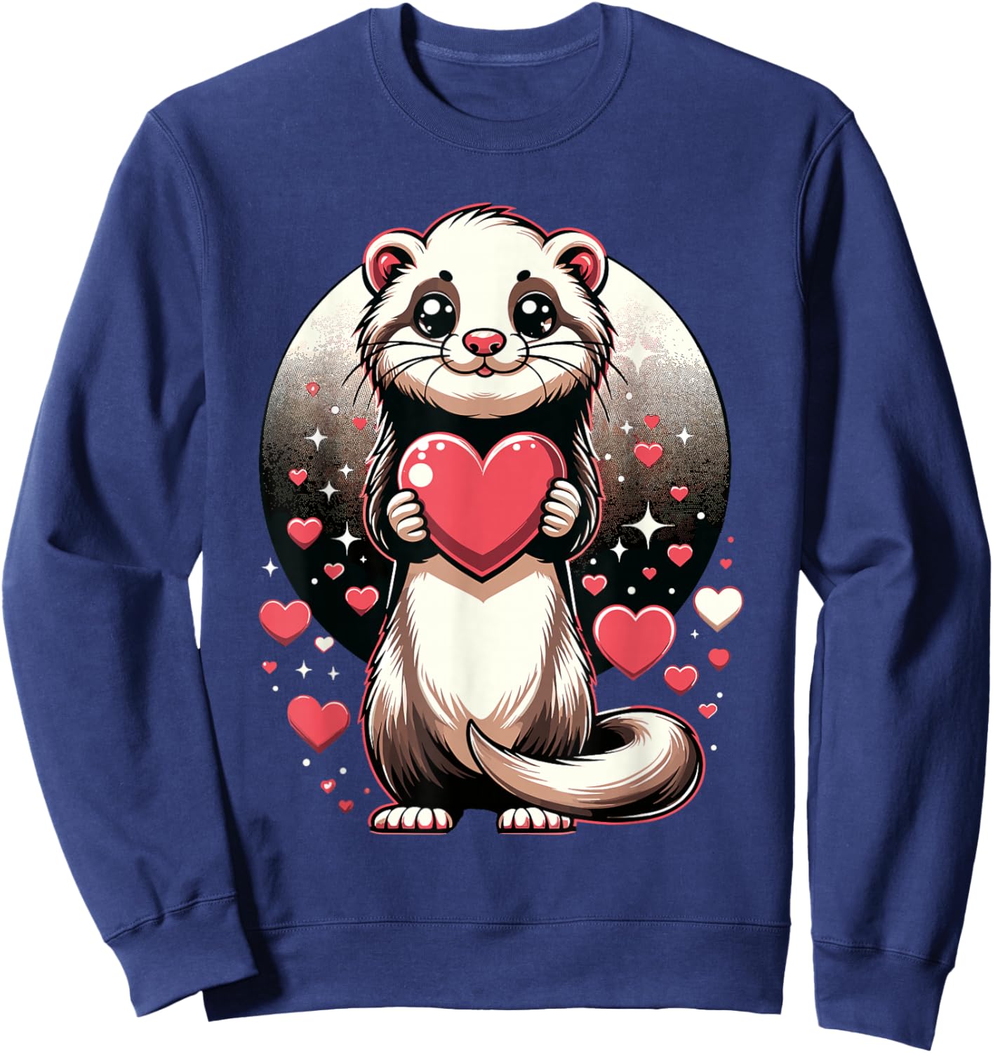 Ferret Holding Heart Valentine's Day Cute Valentine Sweatshirt - Sweatshirt | Navy