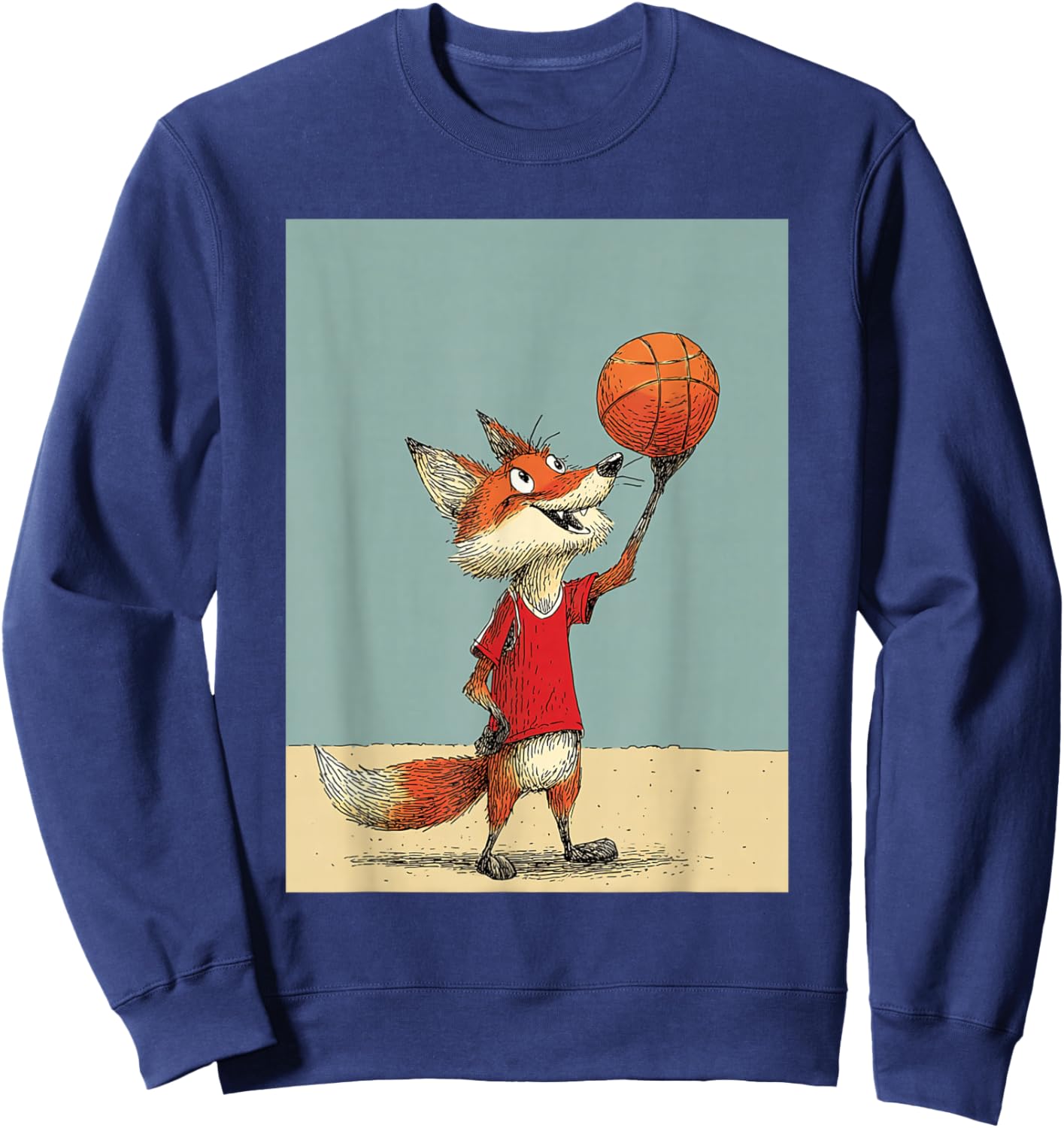 Cute Fox Sports Funny Basketball Cartoon Design Sweatshirt - Sweatshirt | Navy