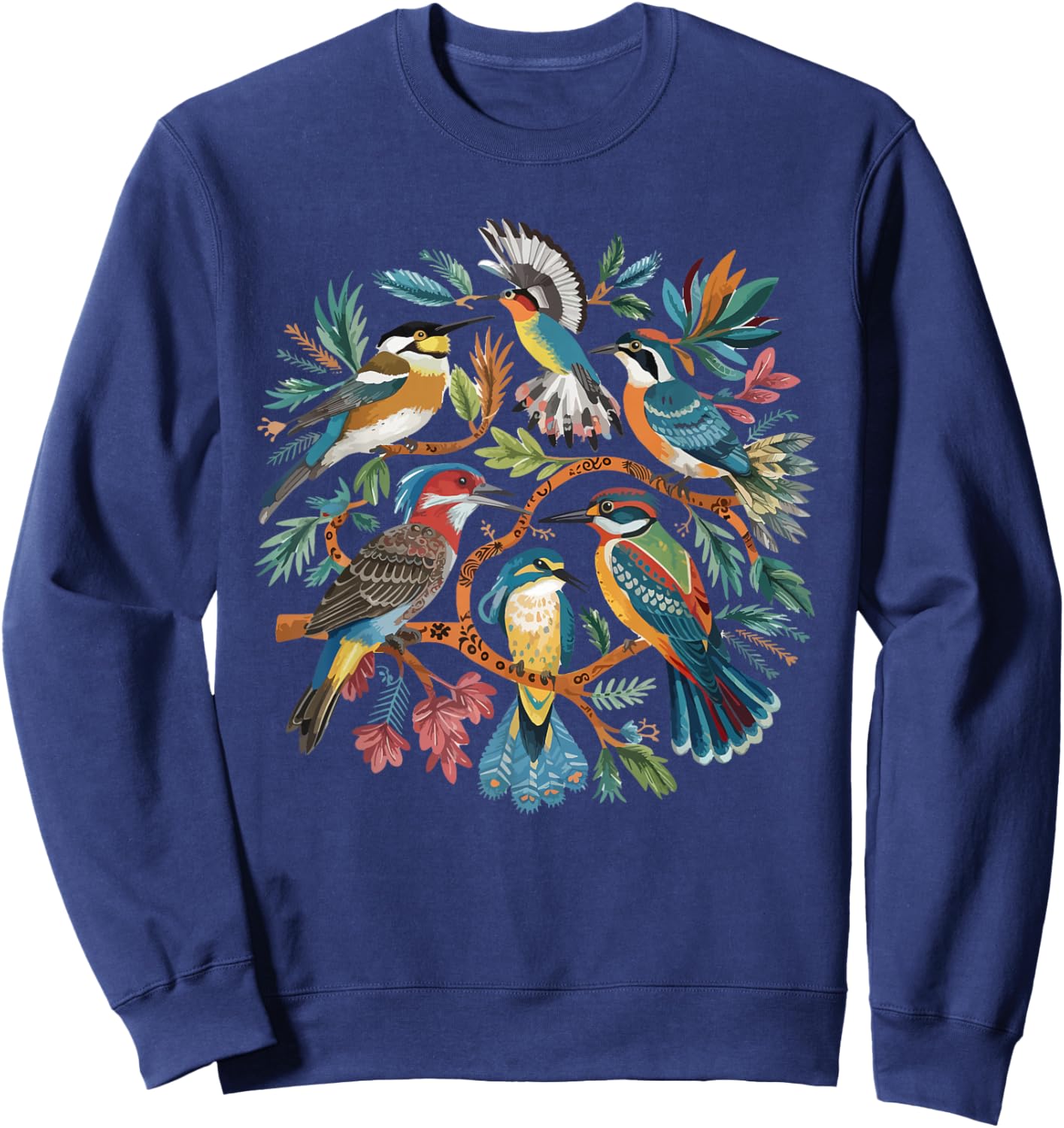 Enchanted Forest Bird Gathering Artistic Bird Watching Sweatshirt - Sweatshirt | Navy