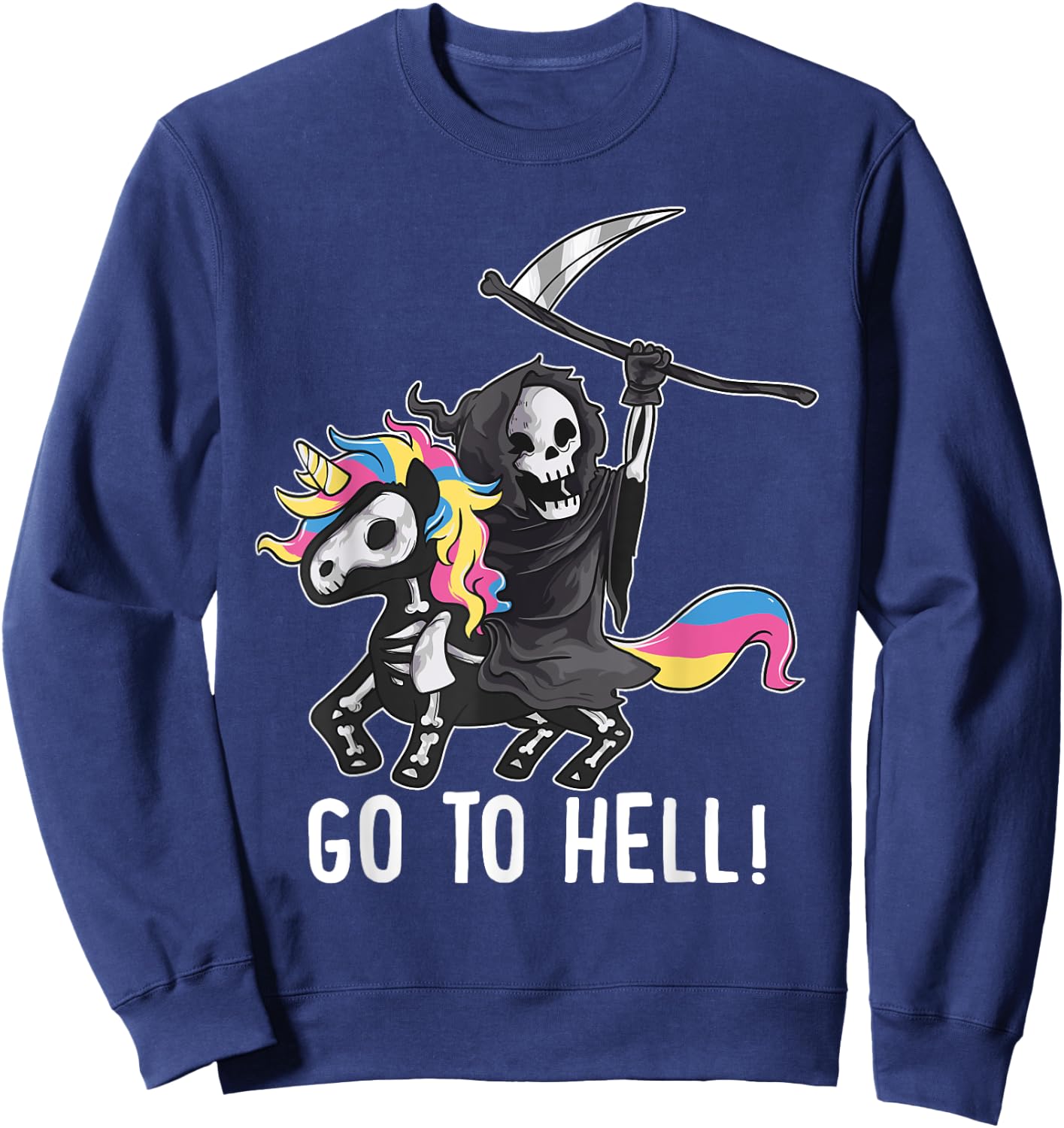 Gehe zum Hölle Unicorn Sugar Skull Grim Reaper Halloween Sweatshirt - Sweatshirt | Navy